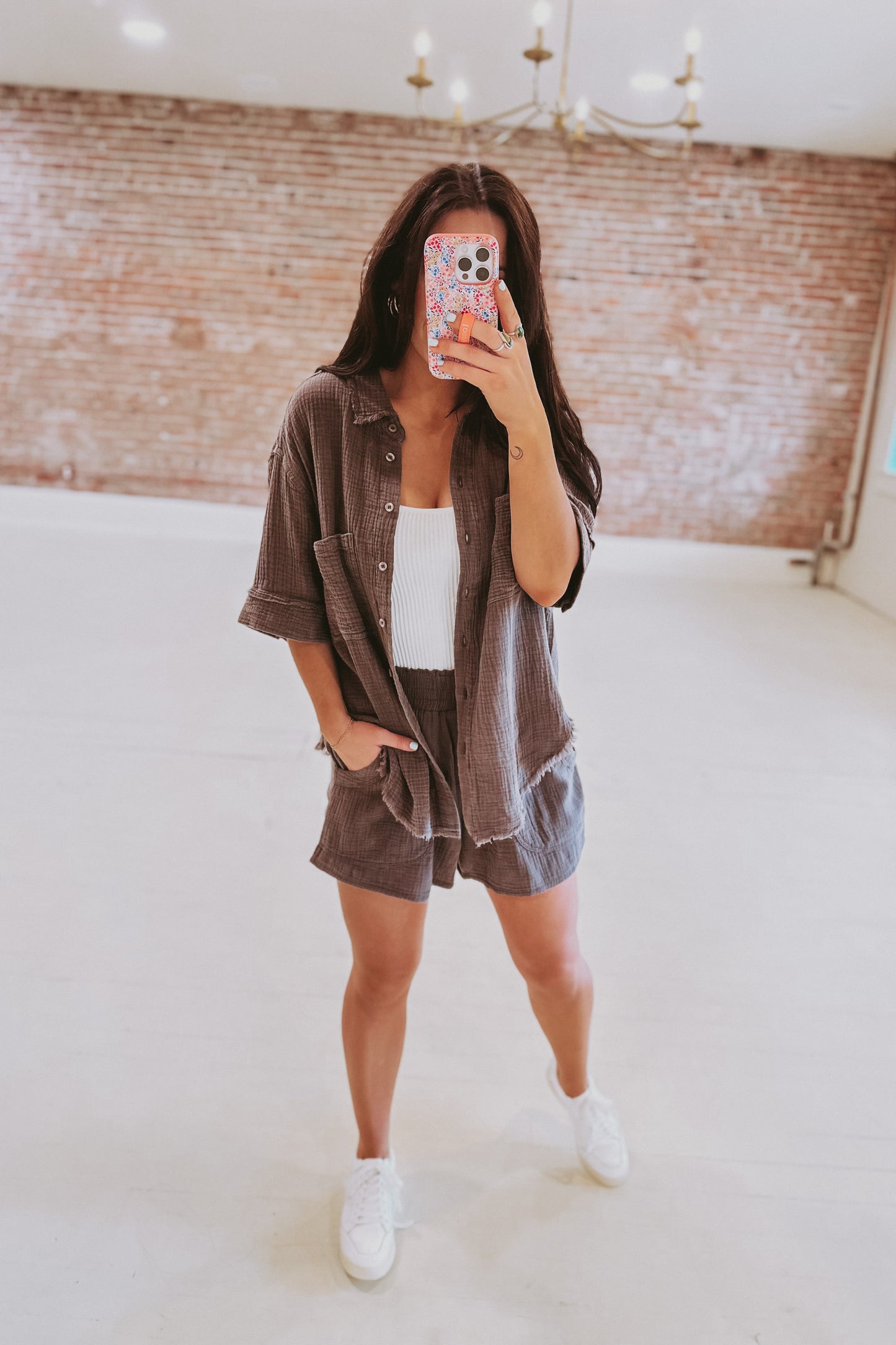 Gauze Button Down Boyfriend Top