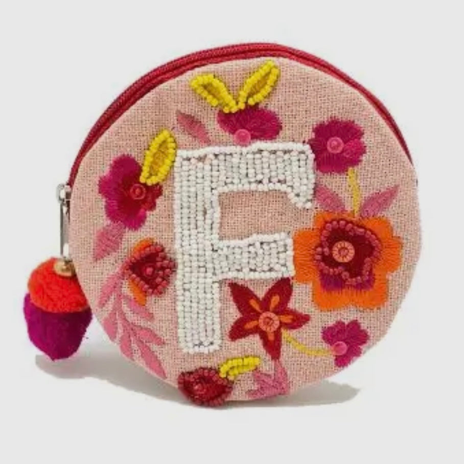 Beaded Initial Mini Pouch