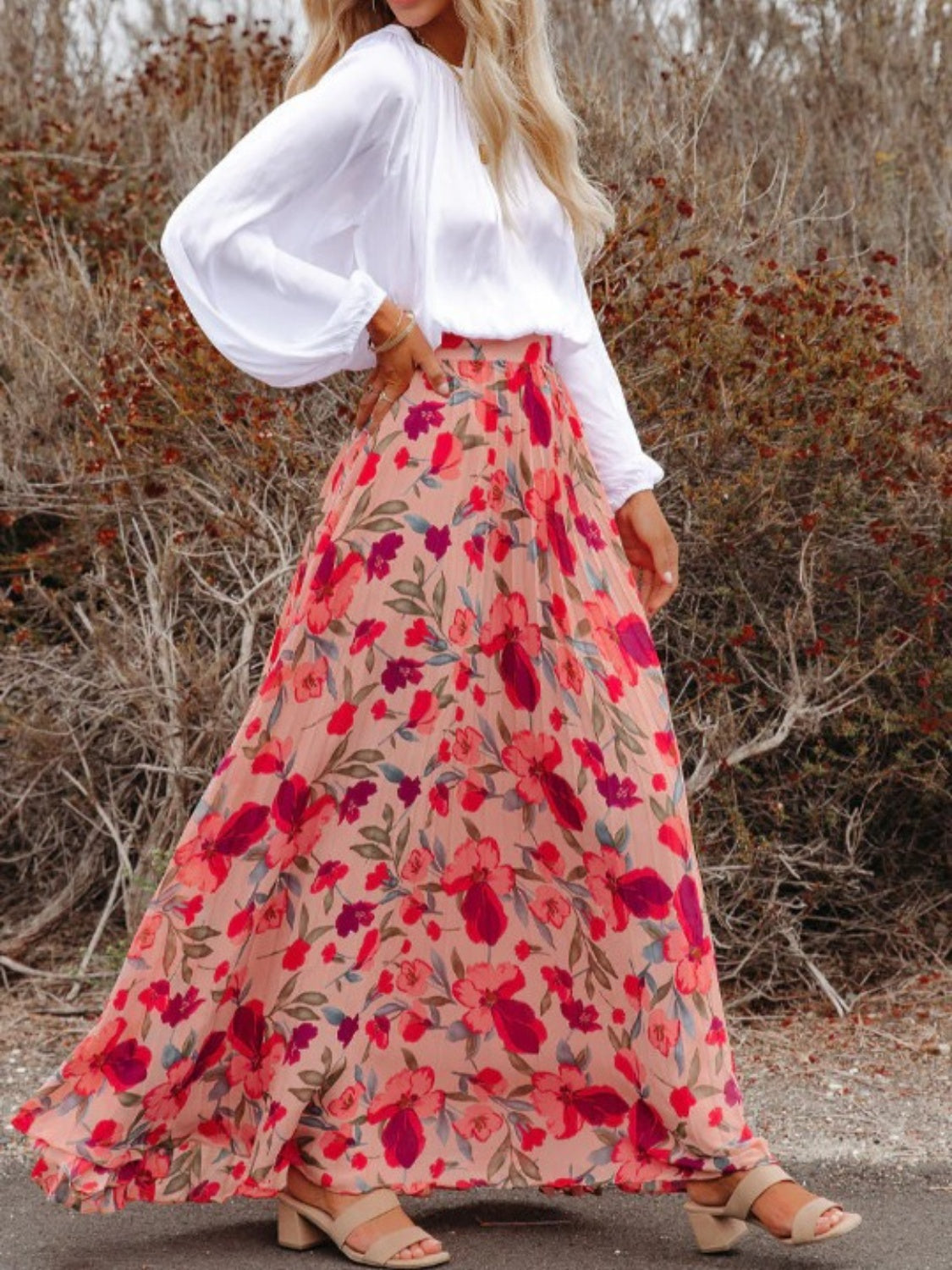 Floral Fields Pleated Maxi Skirt