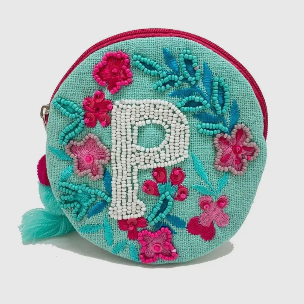 Beaded Initial Mini Pouch