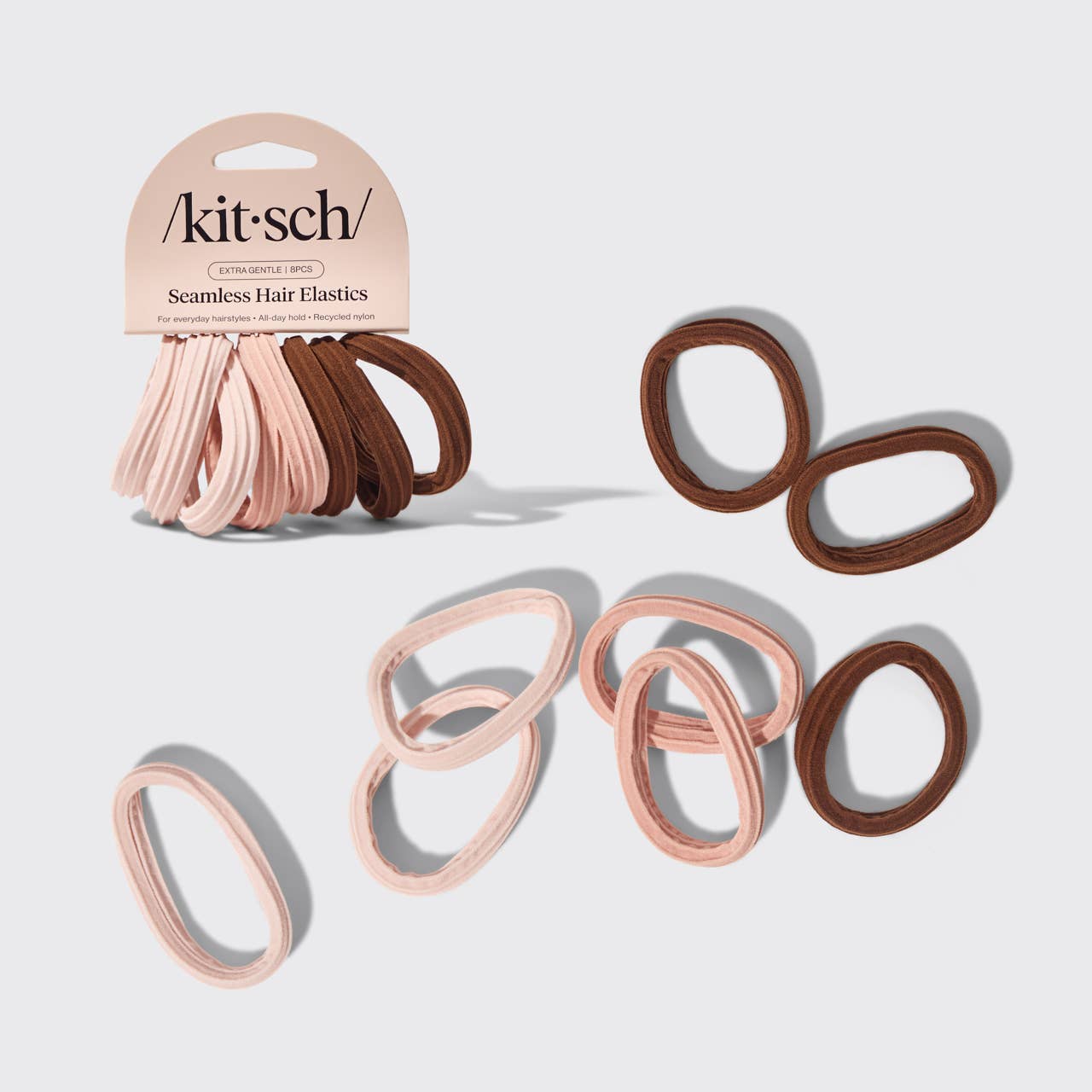 KITSCH Recycled Seamless Hair Elastics – Rosewood (8pc Set)