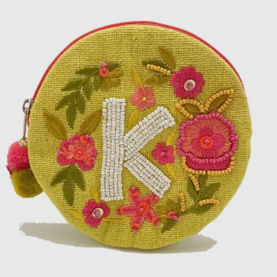 Beaded Initial Mini Pouch