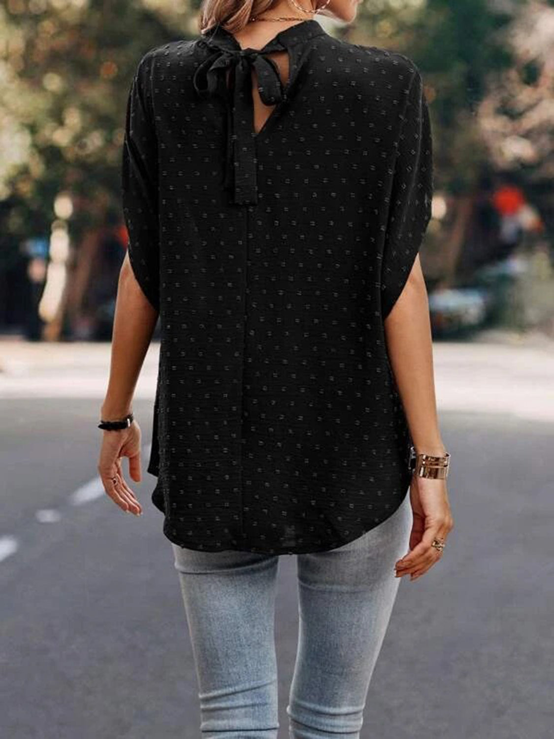 Swiss Dot Mock Neck Blouse