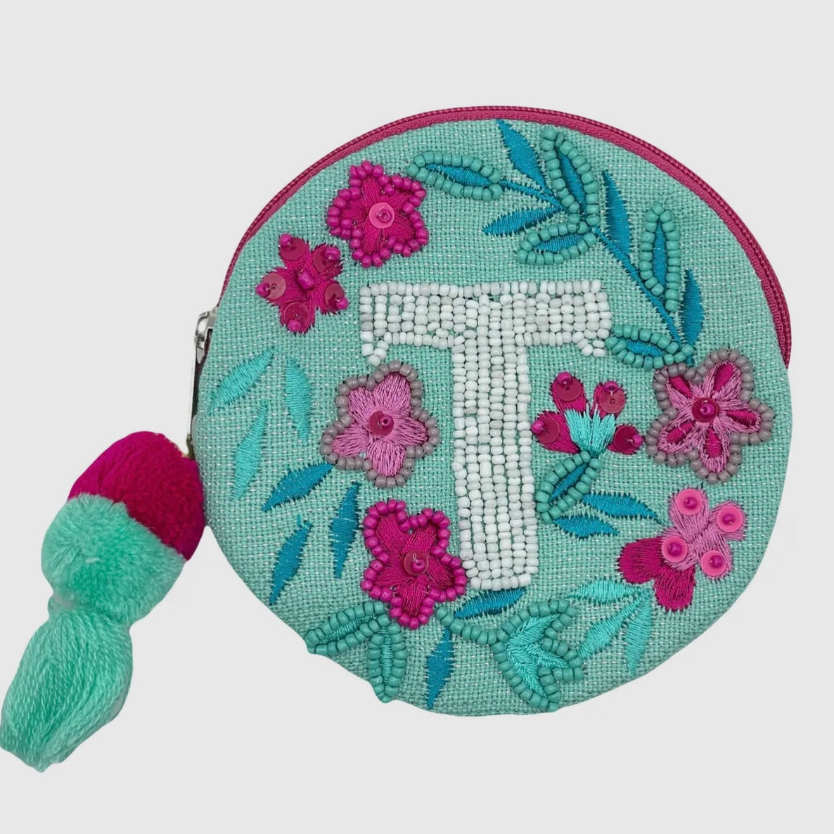 Beaded Initial Mini Pouch