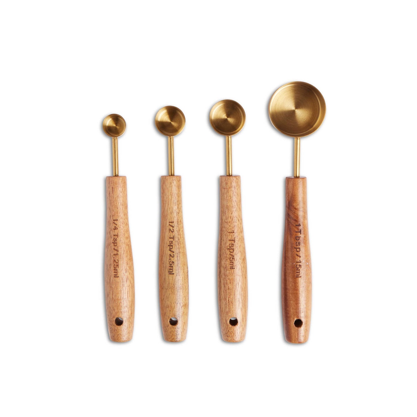 4pc Classic Acacia Handle Gold Measuring Spoons
