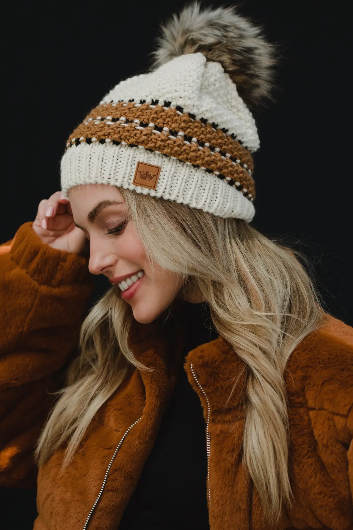 Mixed Neutrals Pom Beanie