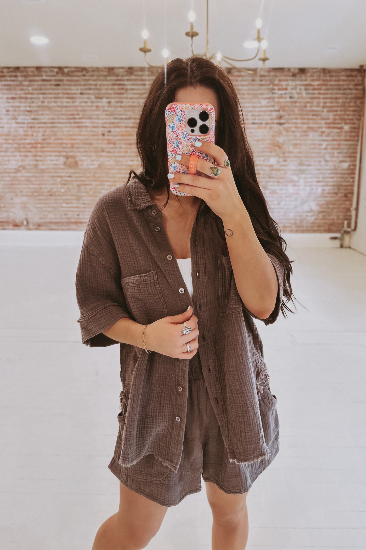 Gauze Button Down Boyfriend Top