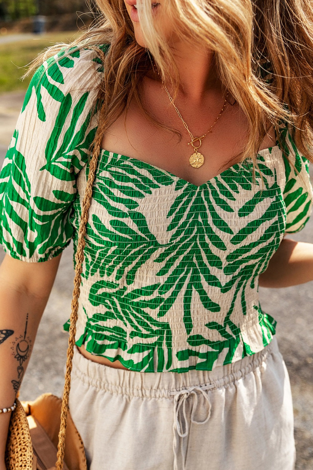 Smocked Printed Blouse