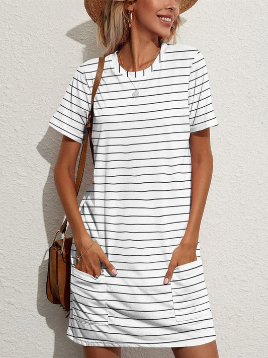 Basic Striped Round Sleeve Dress