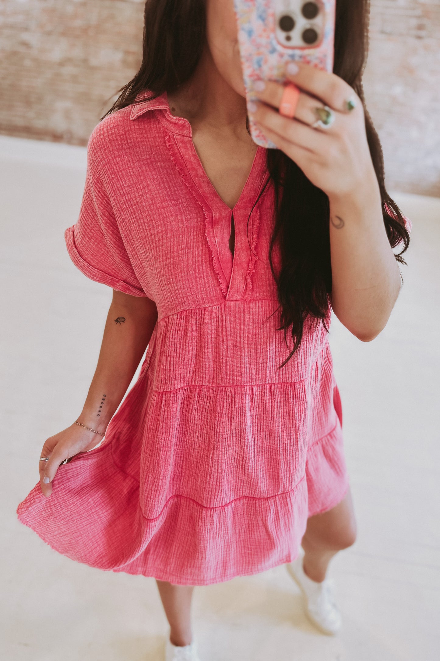 Frayed Hem Cotton Gauze Dress
