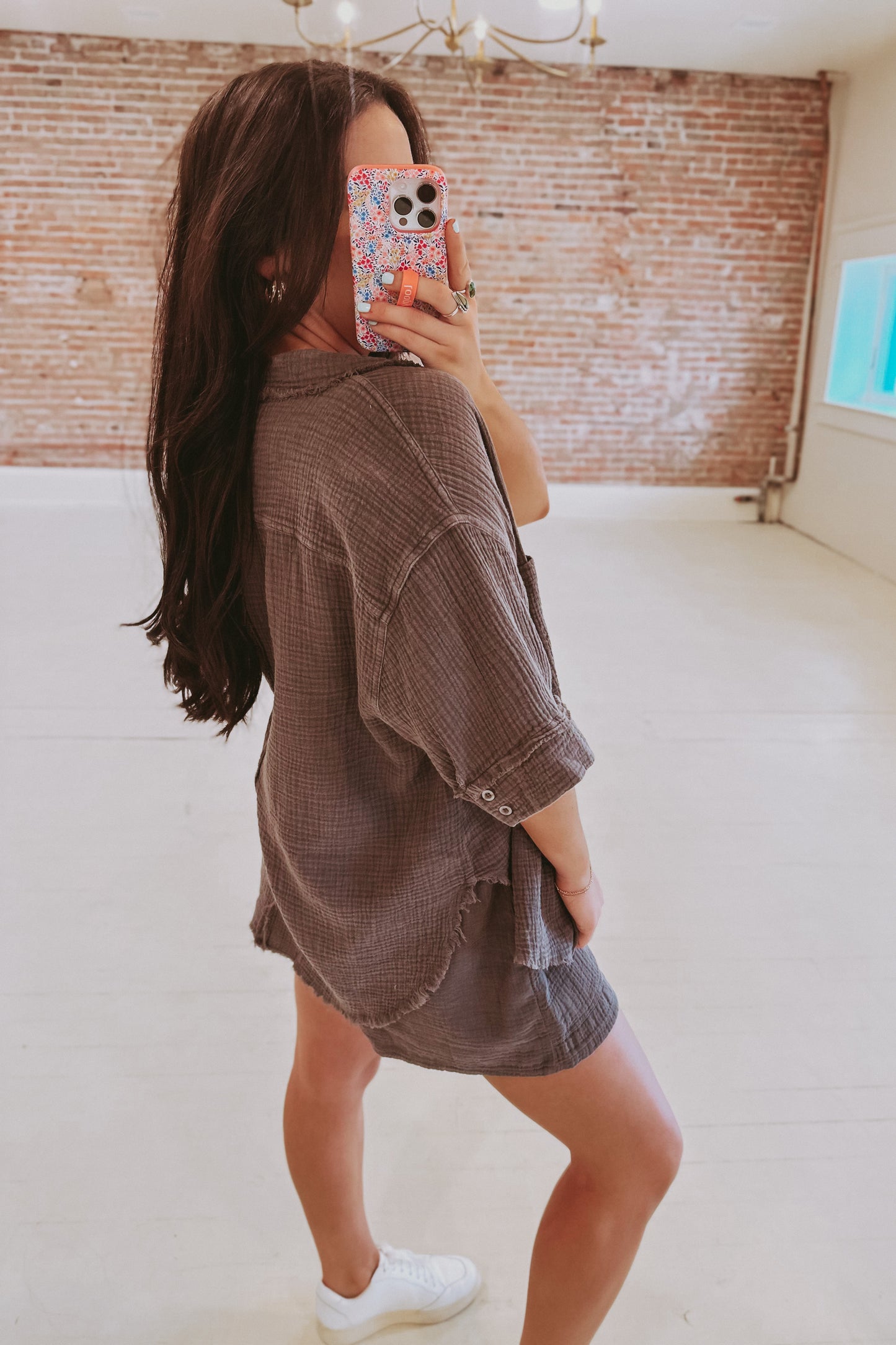 Gauze Button Down Boyfriend Top