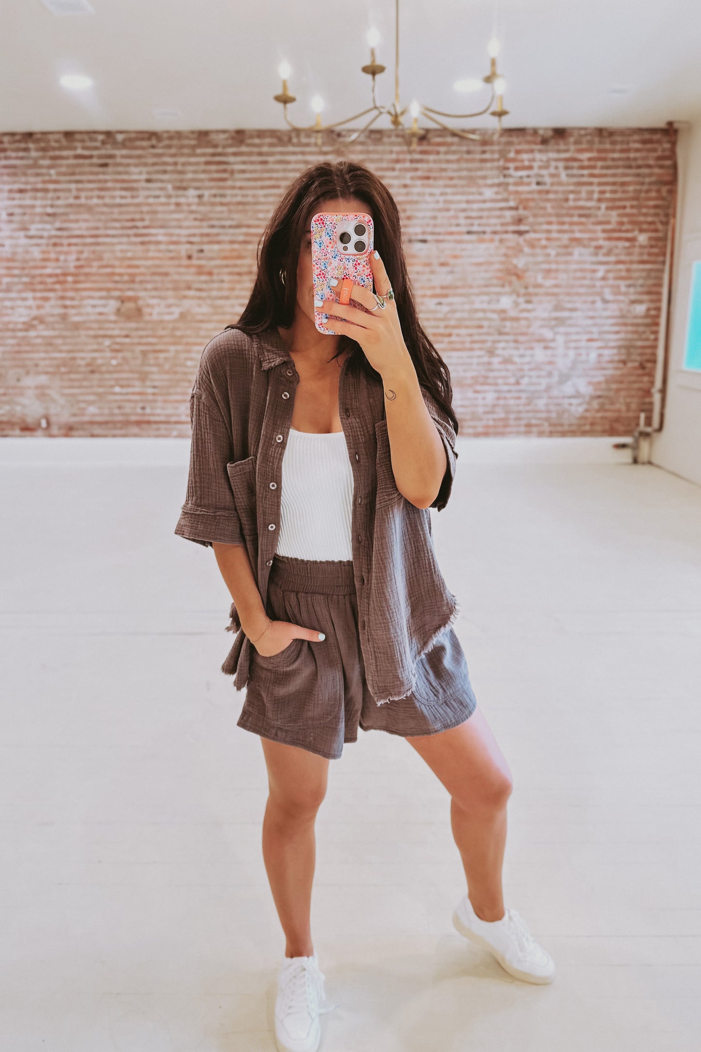 Gauze Button Down Boyfriend Top