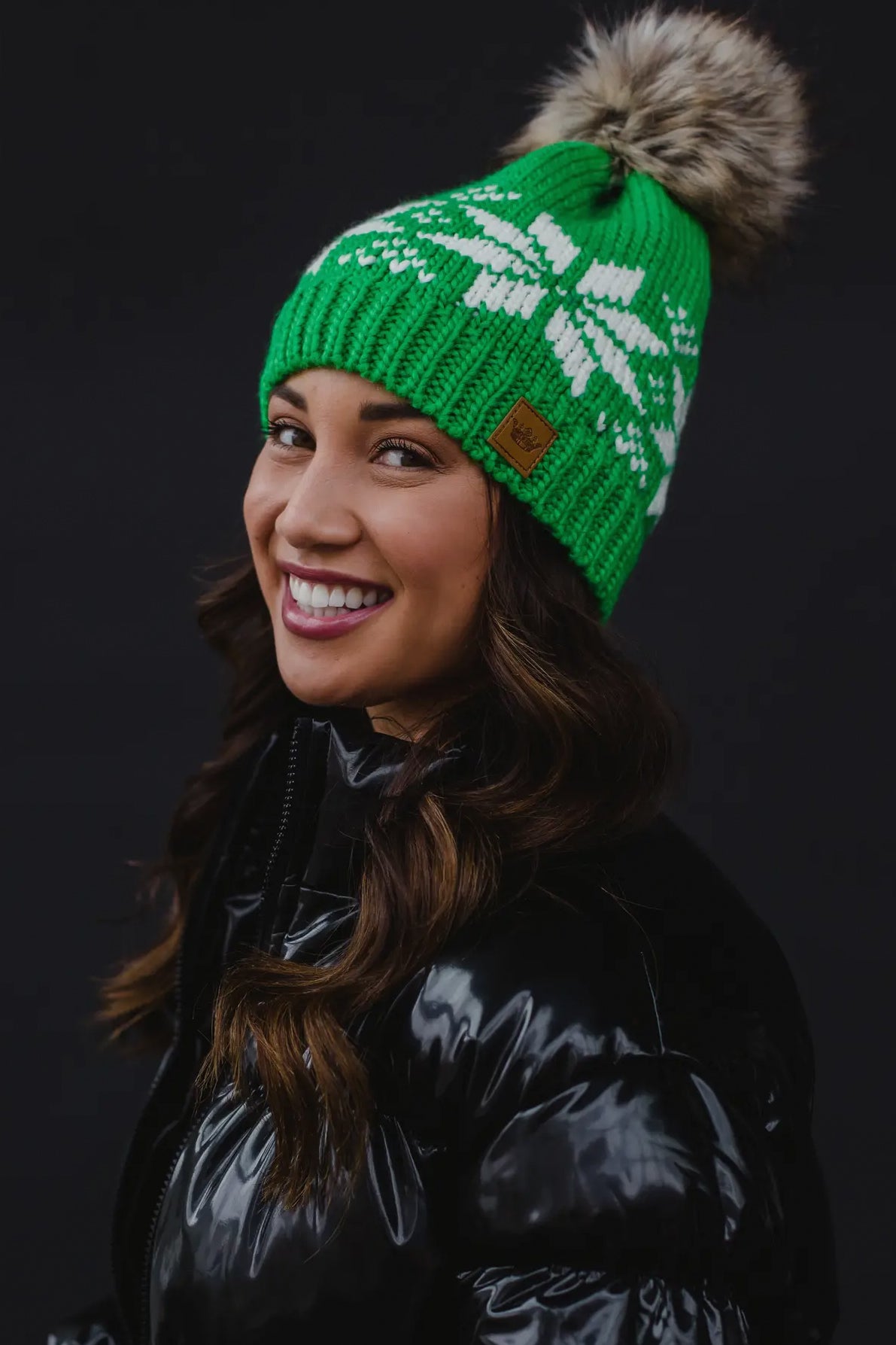 Snowflake Cable Knit Pom Hat