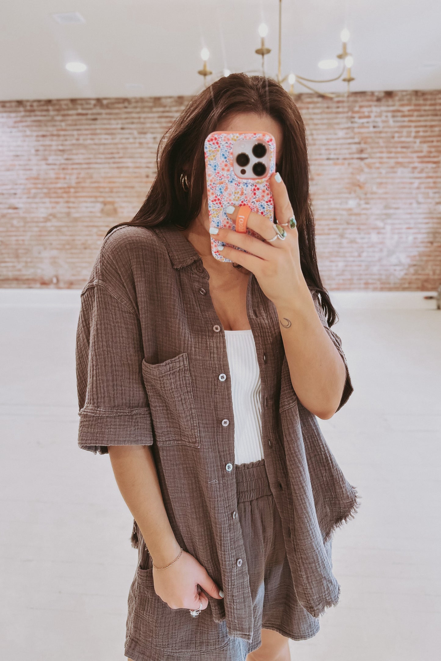 Gauze Button Down Boyfriend Top