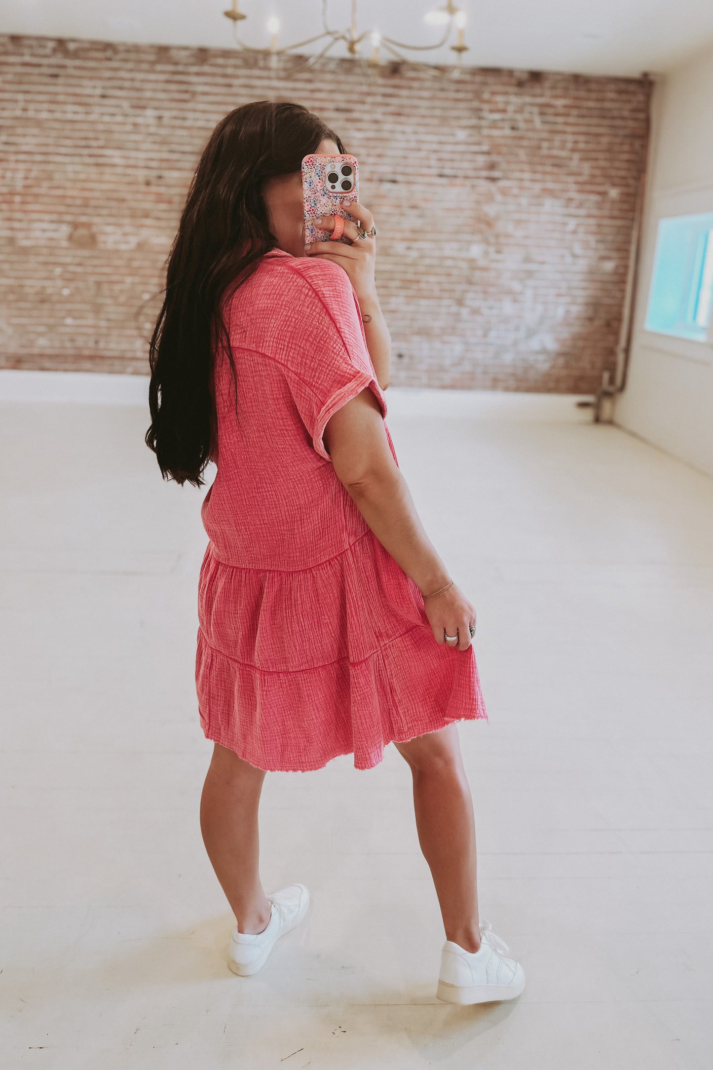 Frayed Hem Cotton Gauze Dress