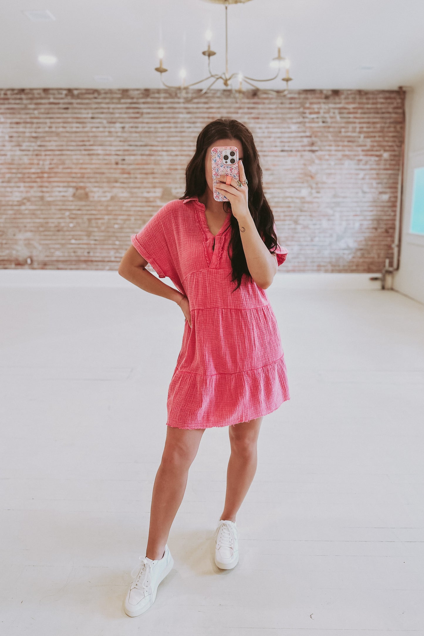 Frayed Hem Cotton Gauze Dress