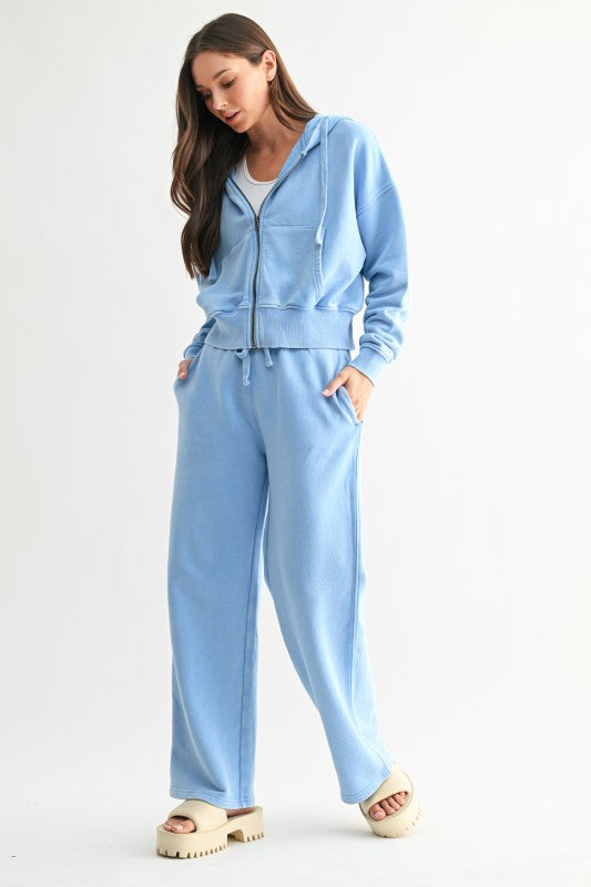 Casual everyday zip hoodie styled on model