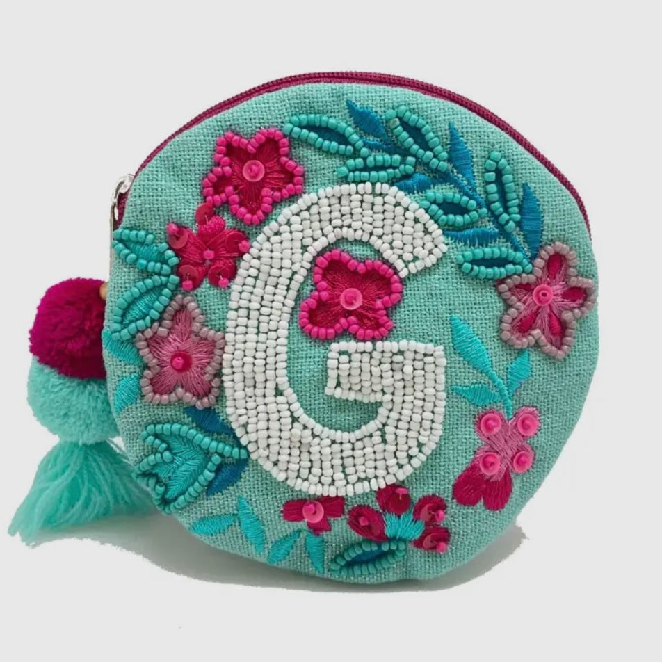Beaded Initial Mini Pouch