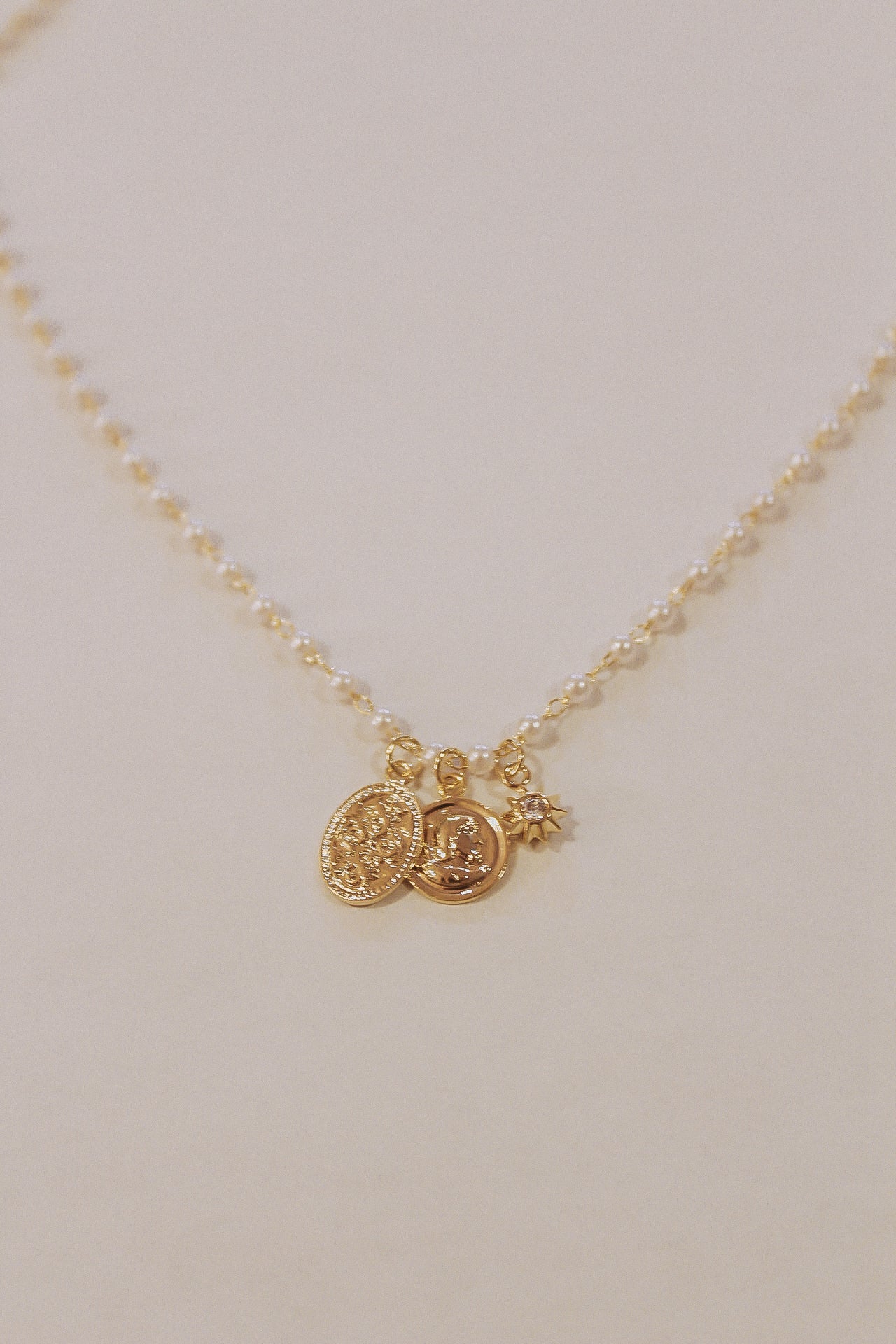 Pearl Charm Medallion Necklace