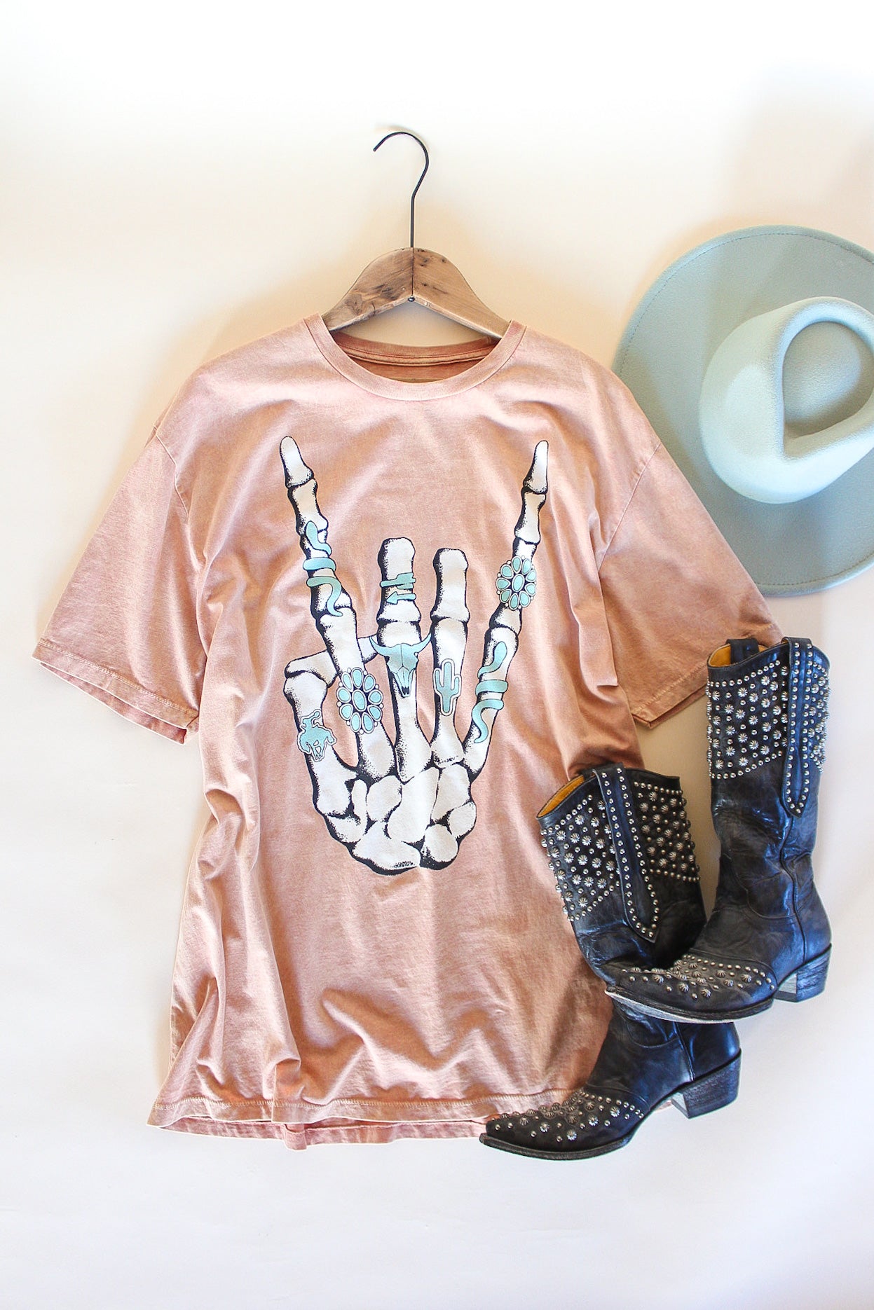 Skeleton Rock On Oversized Graphic Tee