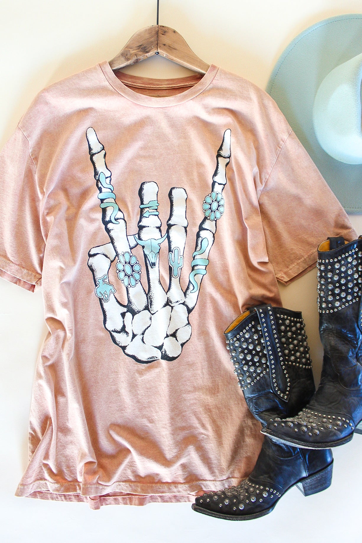 Skeleton Rock On Oversized Graphic Tee