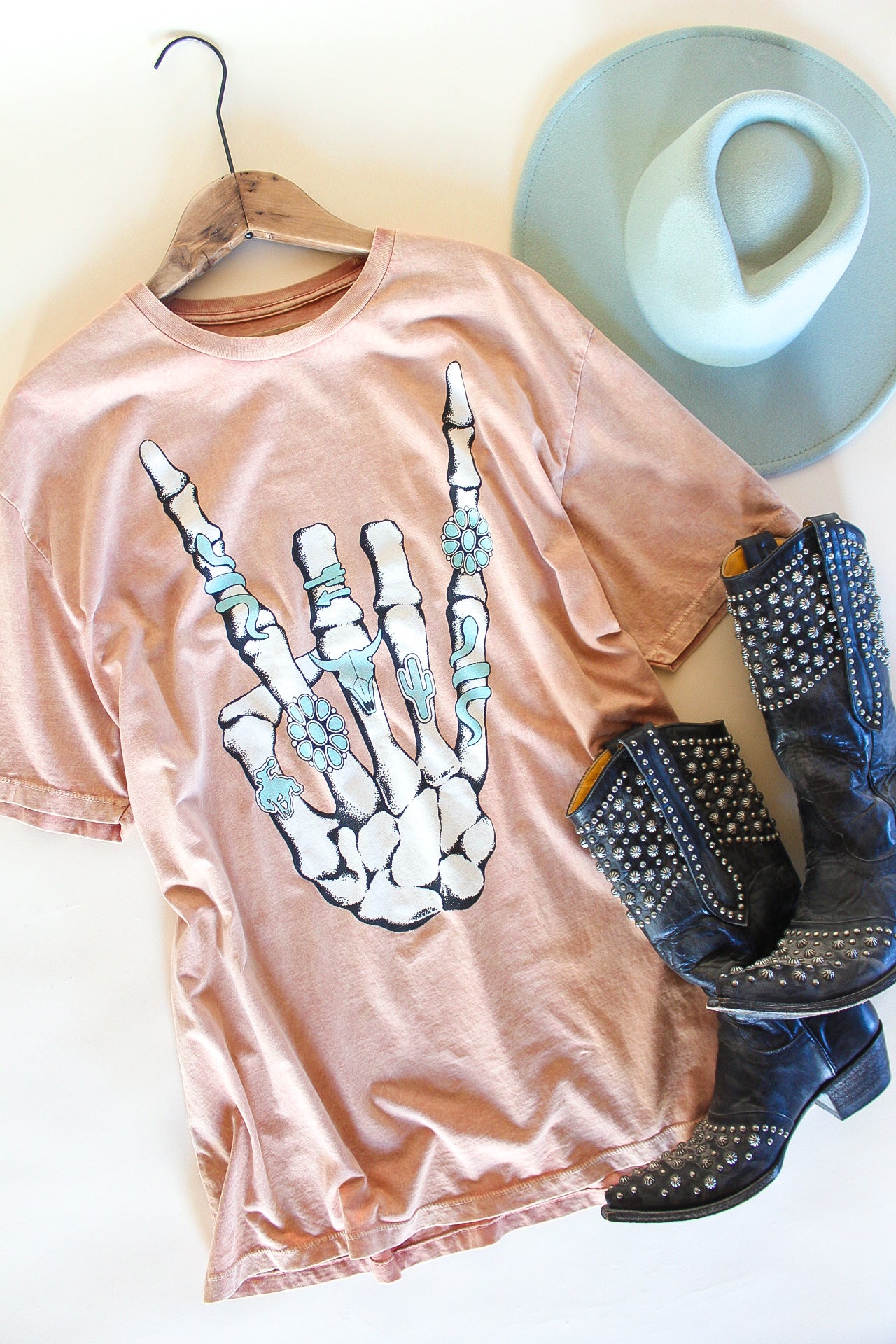 Skeleton Rock On Oversized Graphic Tee
