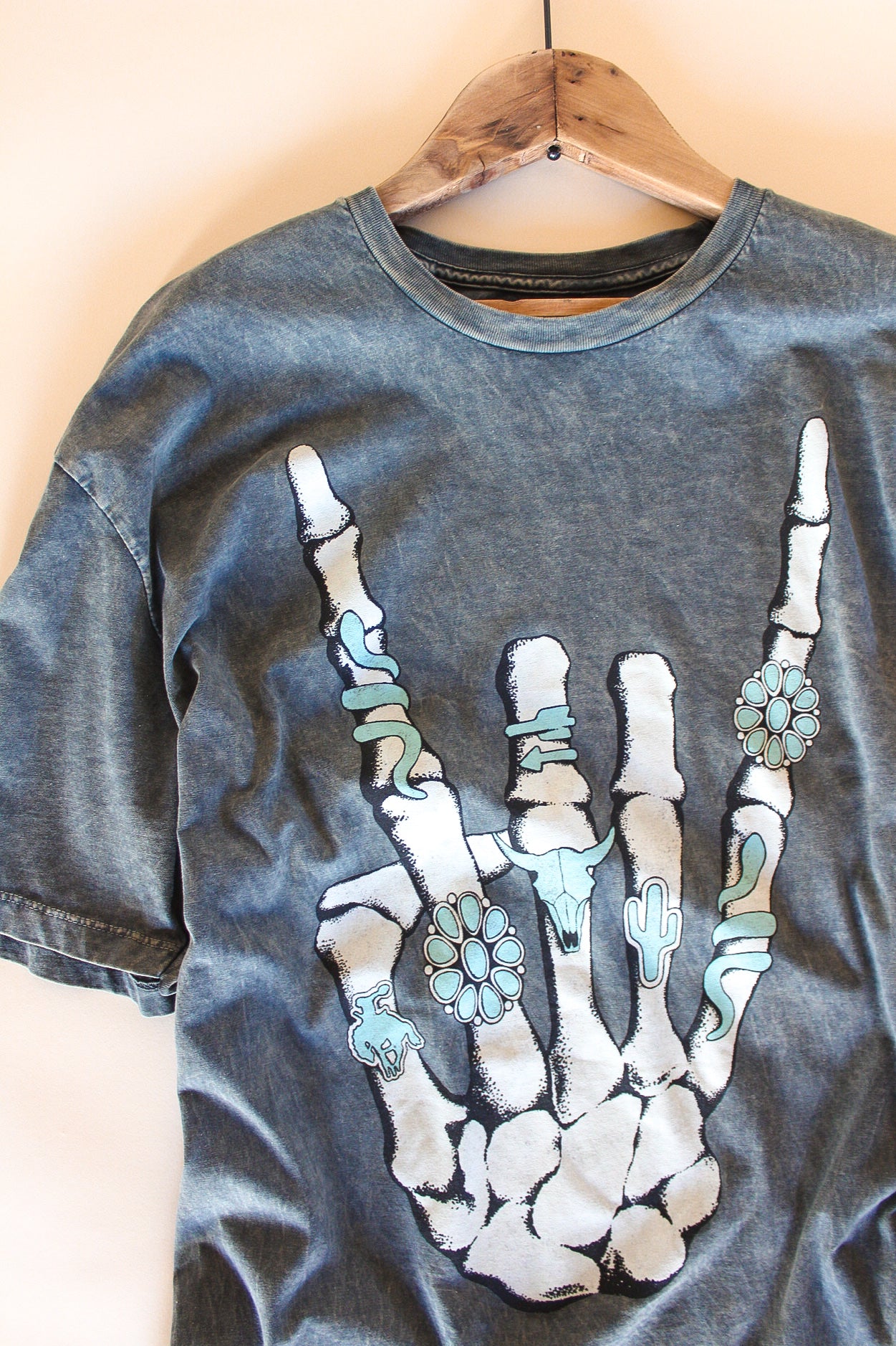 Skeleton Rock On Oversized Graphic Tee