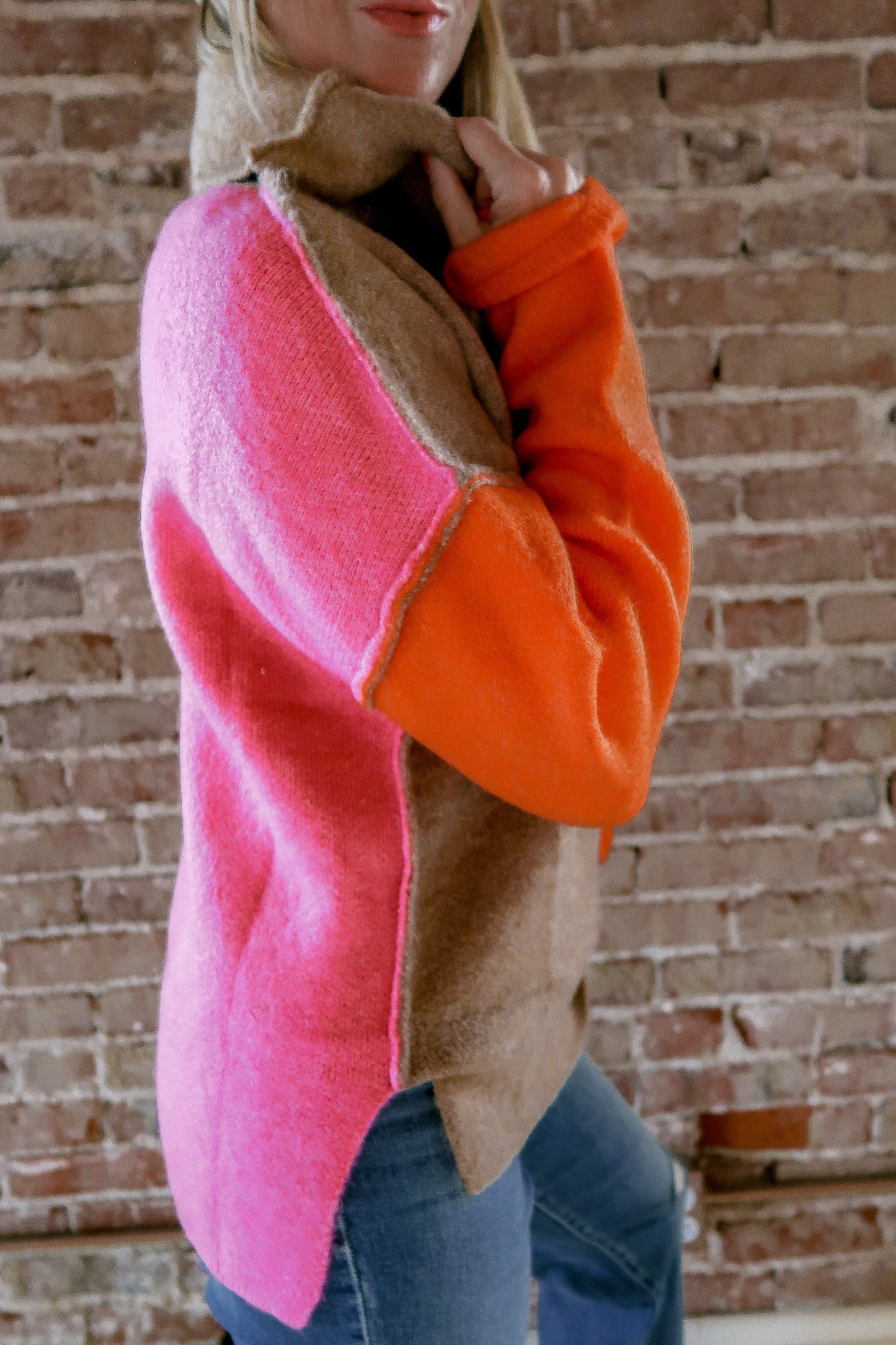 Color Block Turtleneck Sweater