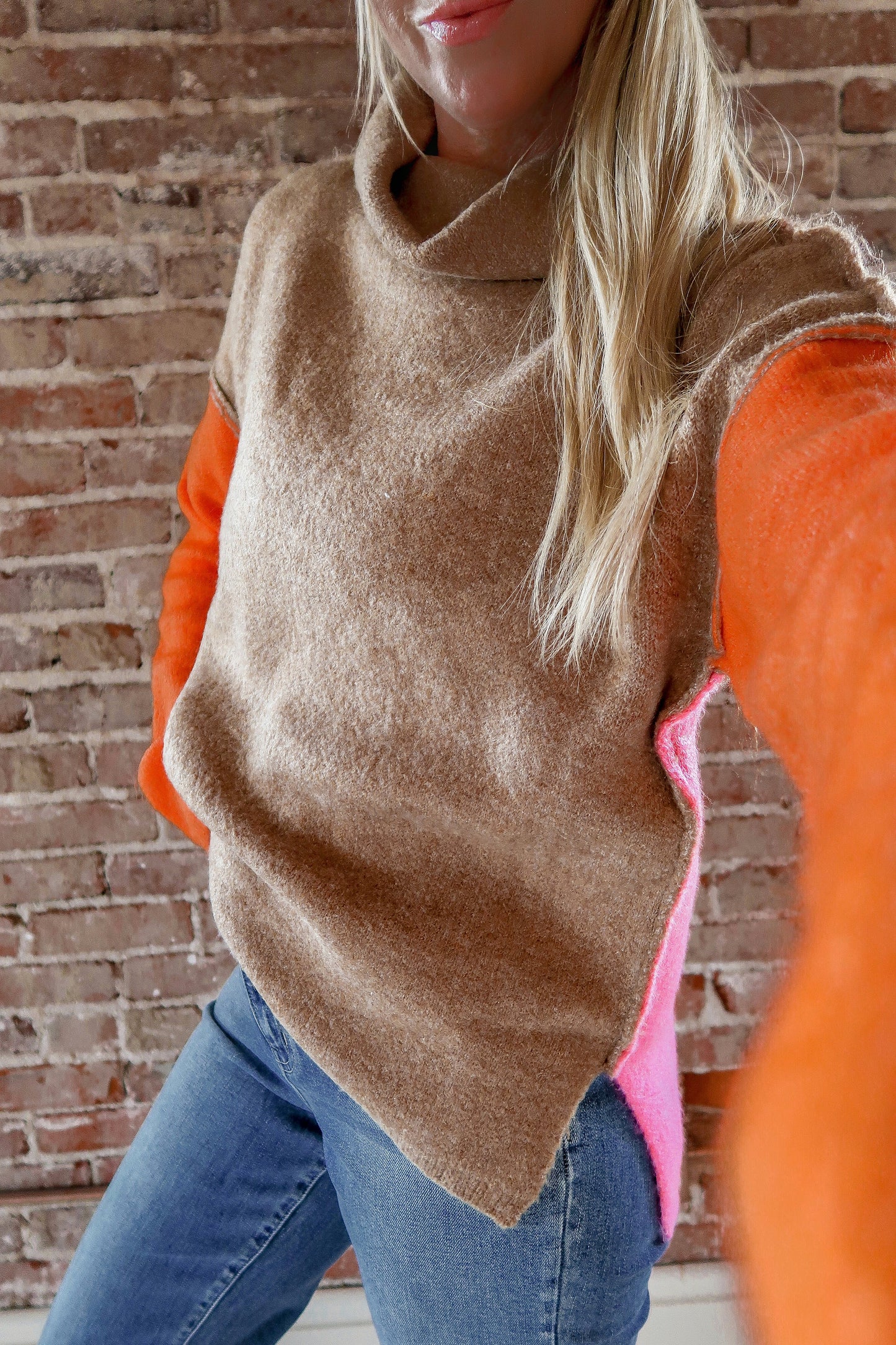 Color Block Turtleneck Sweater