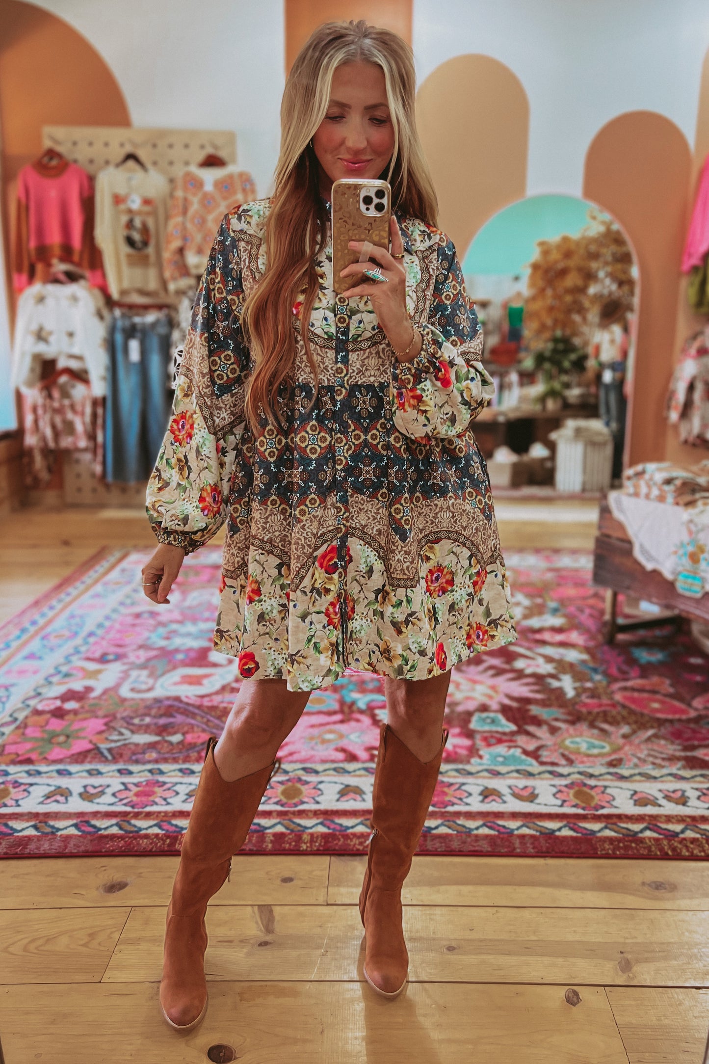 Floral Patchwork Button Down Dress