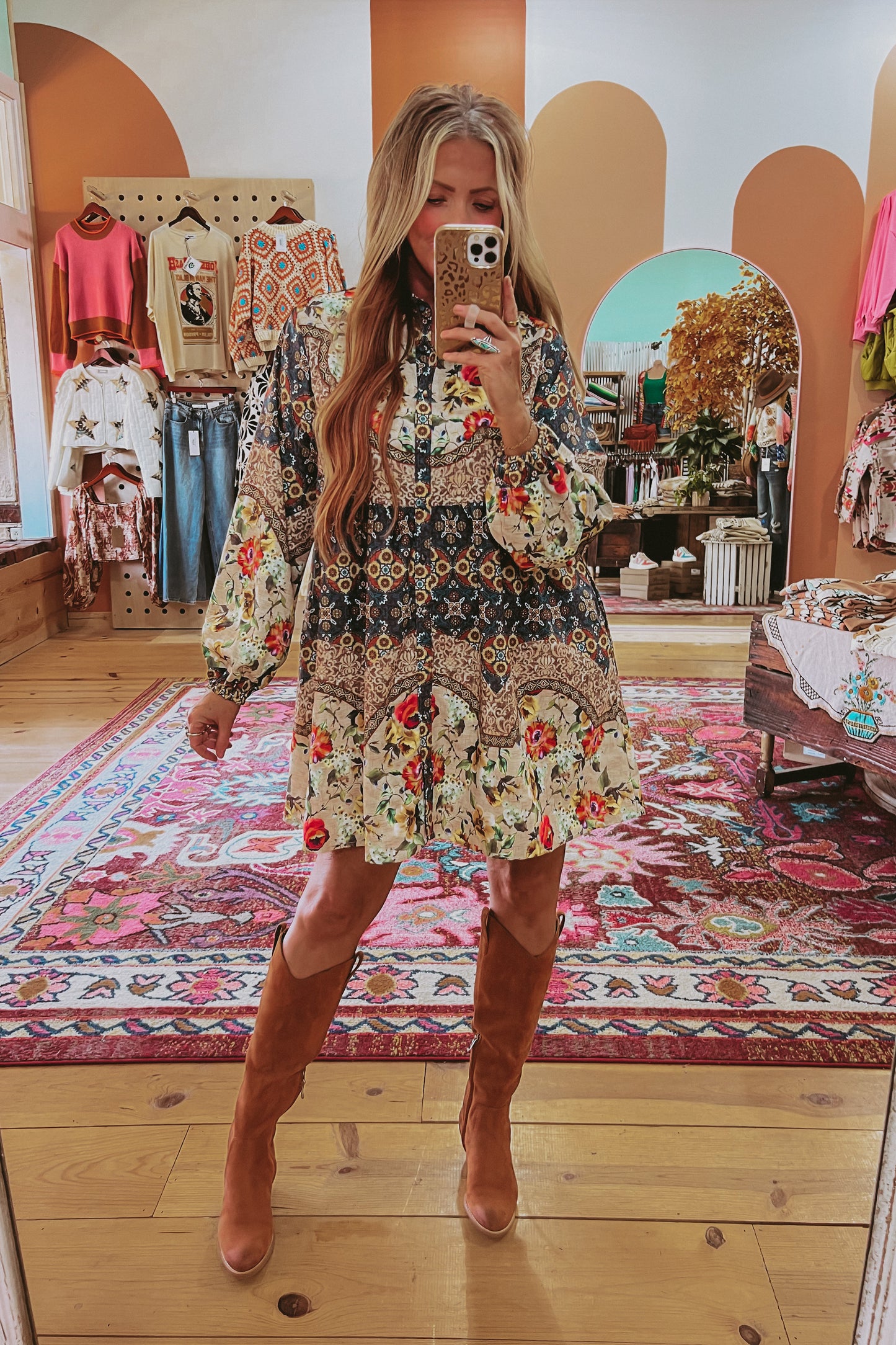 Floral Patchwork Button Down Dress