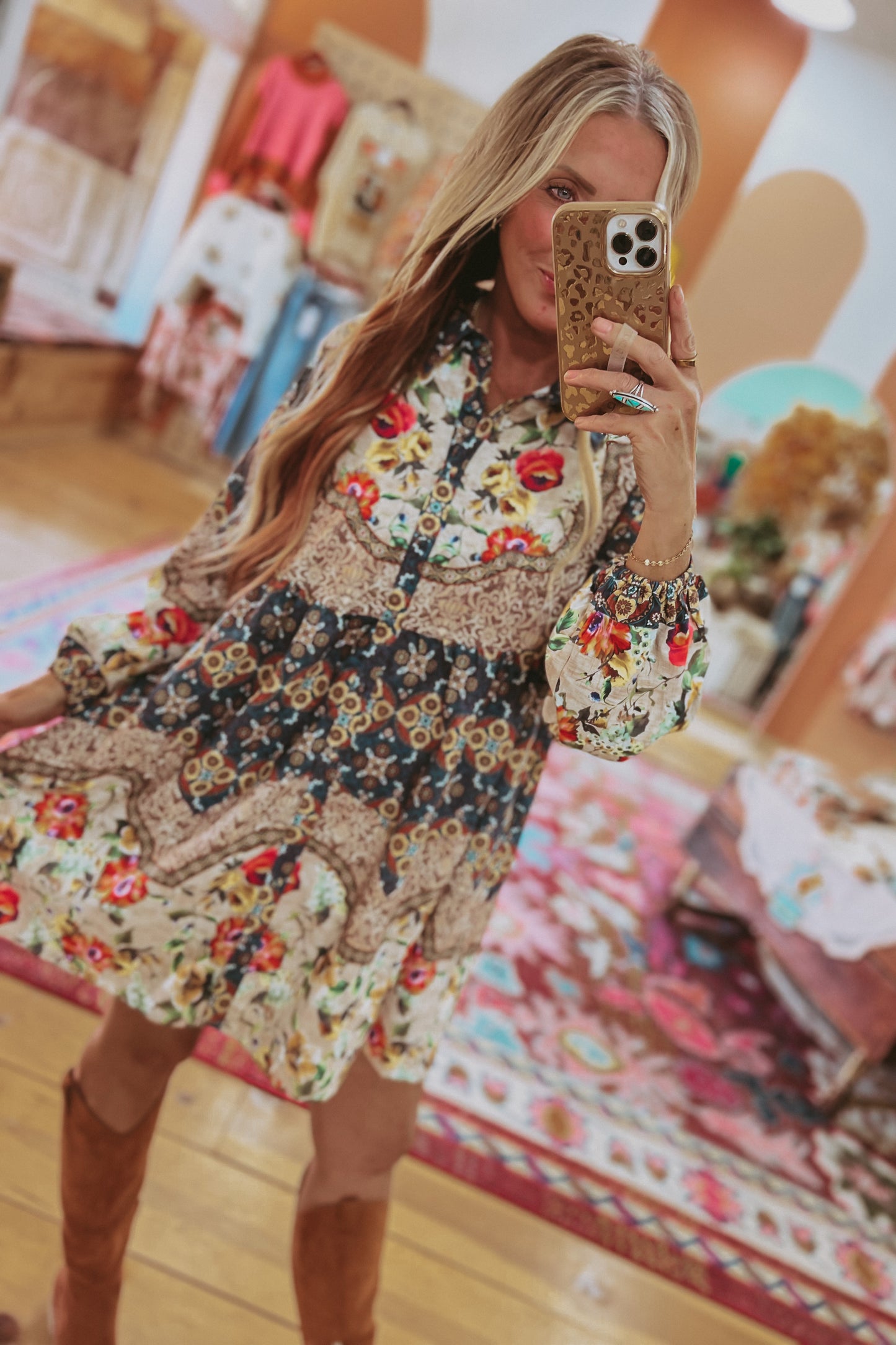 Floral Patchwork Button Down Dress
