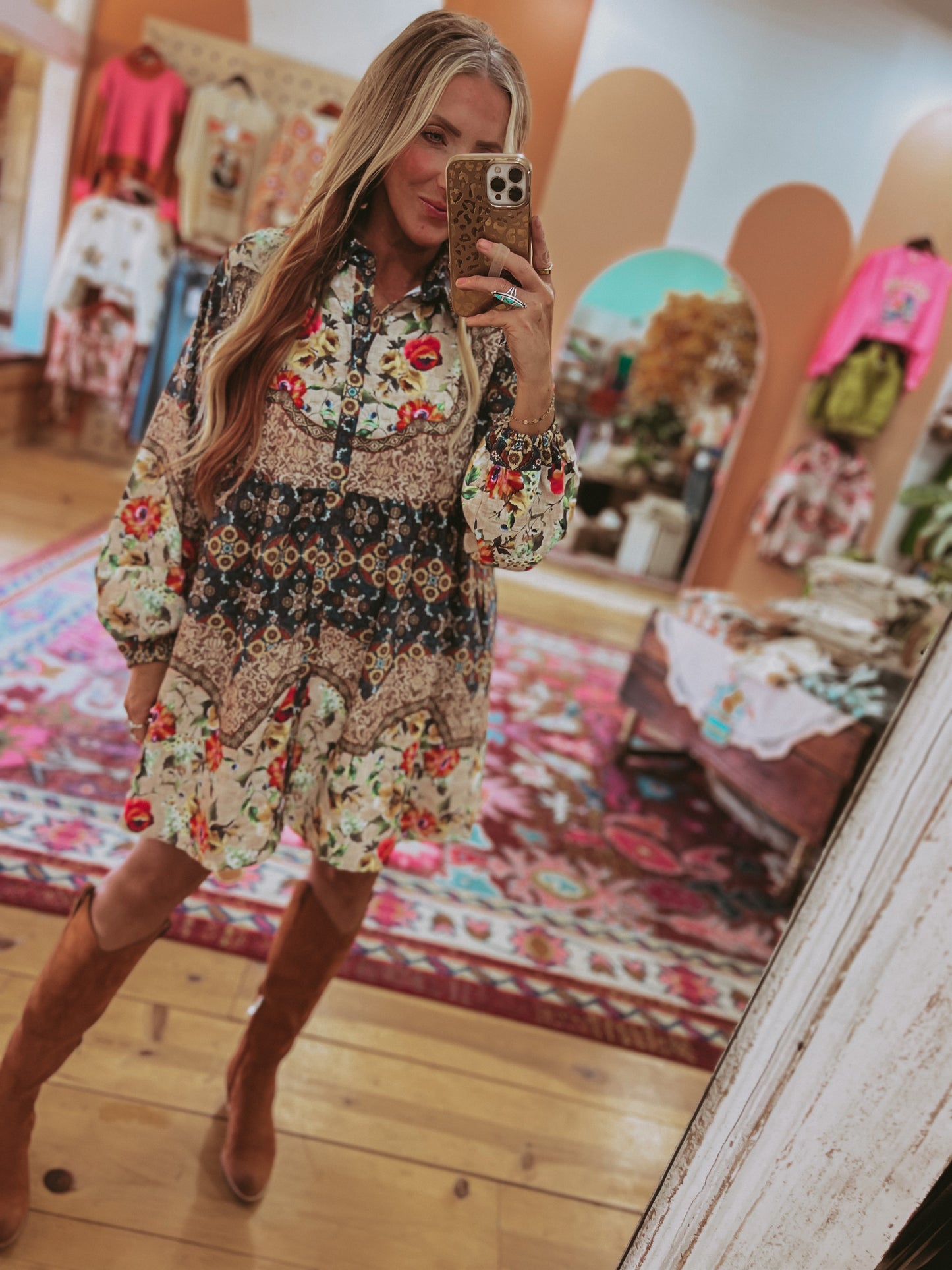 Floral Patchwork Button Down Dress