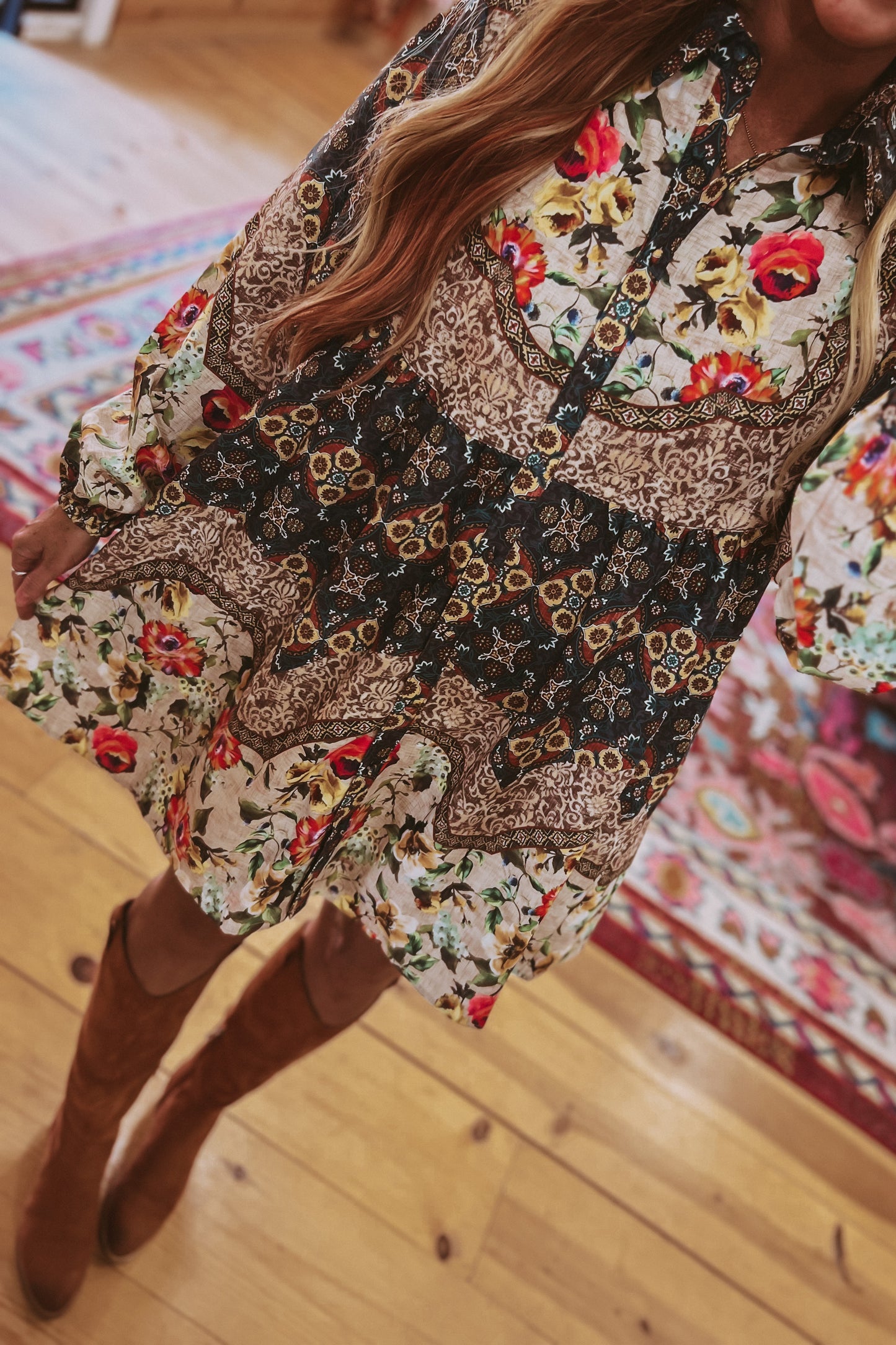 Floral Patchwork Button Down Dress