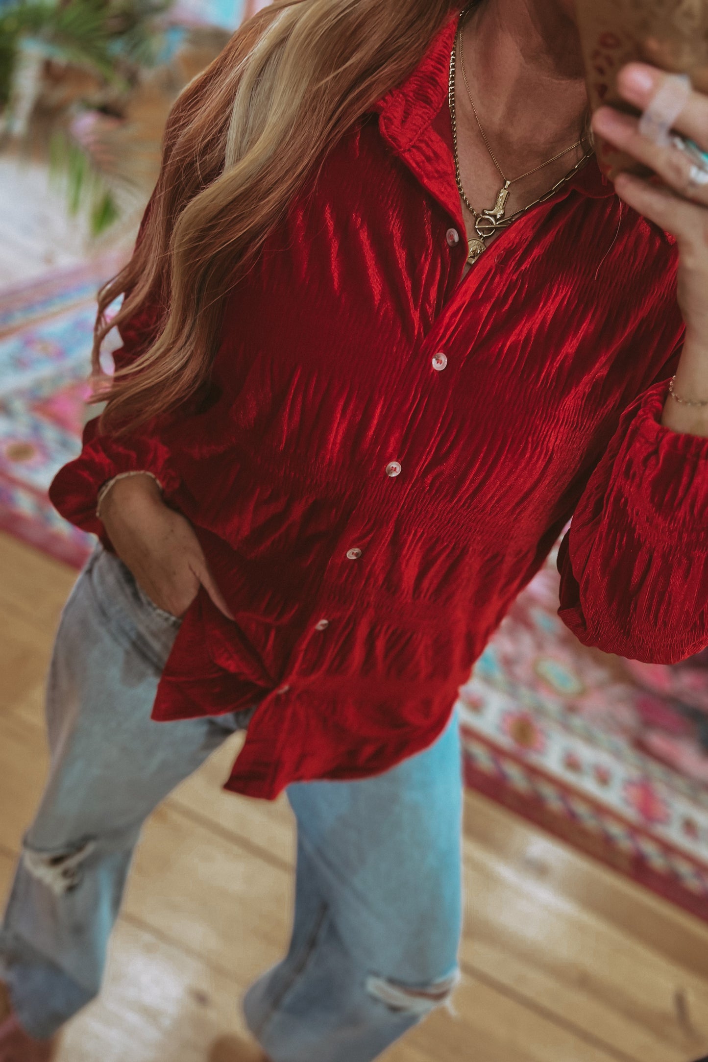 To The Moon Velvet Blouse