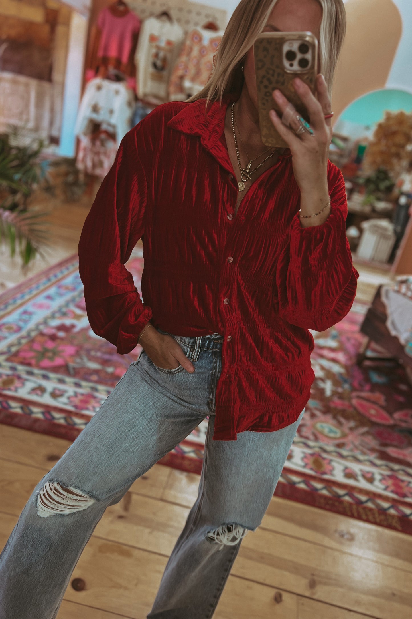 To The Moon Velvet Blouse