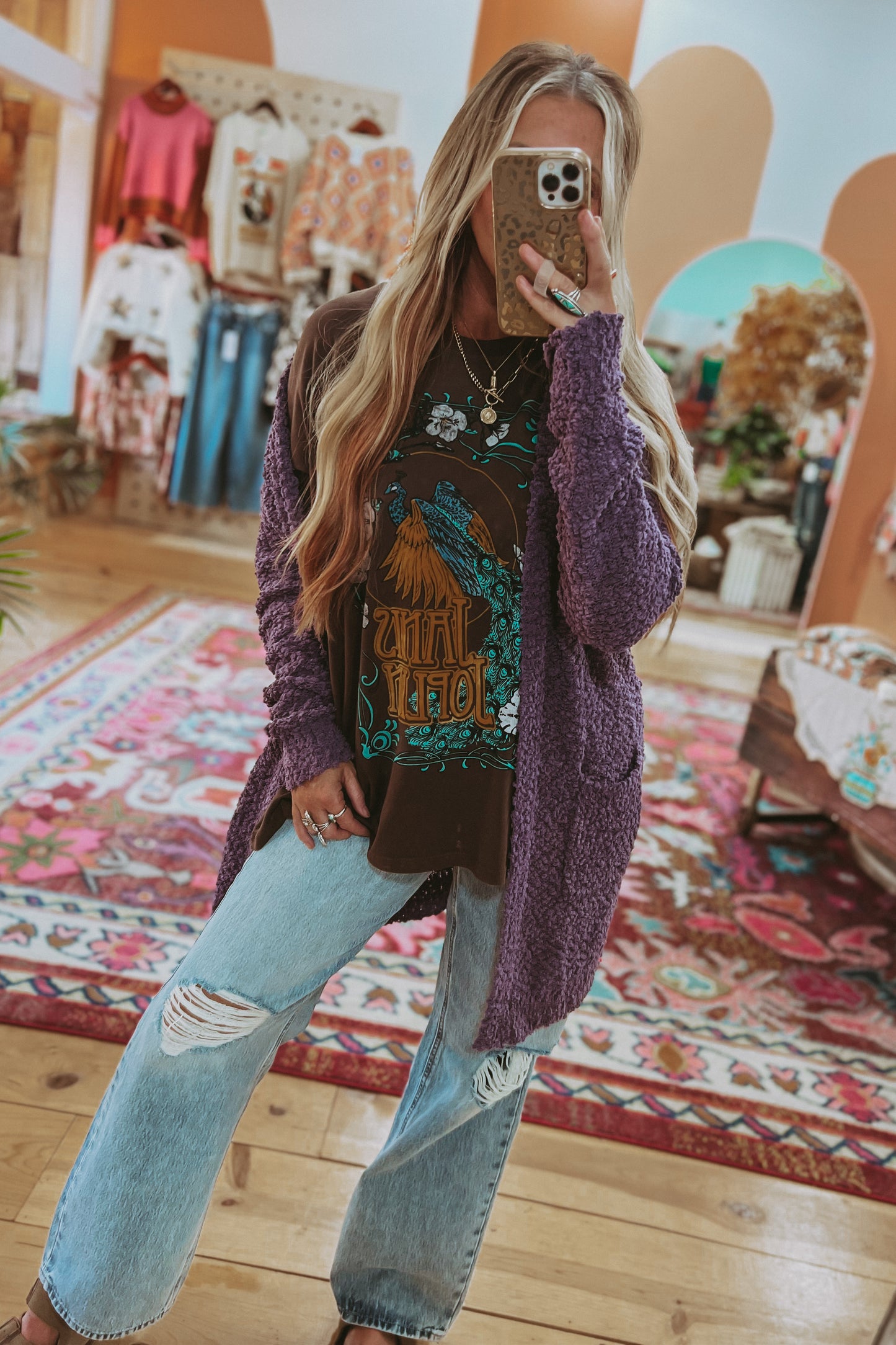 Janis Joplin Floral Peacock Tee