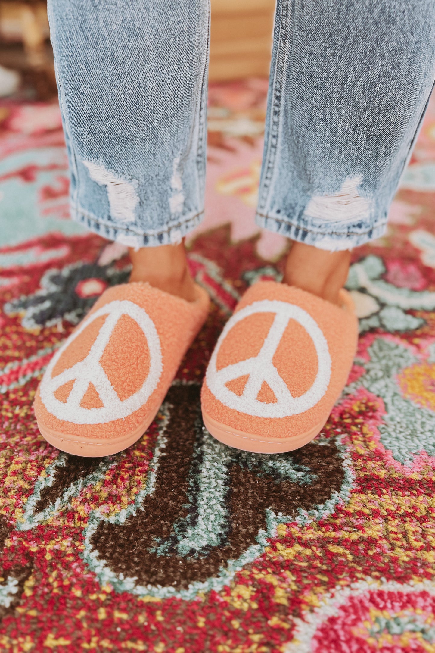 Peace Sign Sherpa Slippers