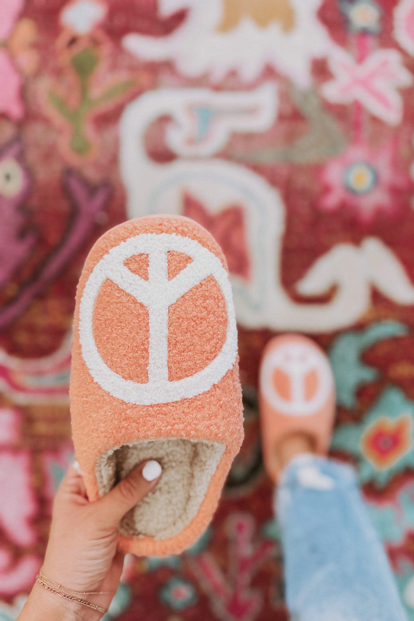 Peace Sign Sherpa Slippers