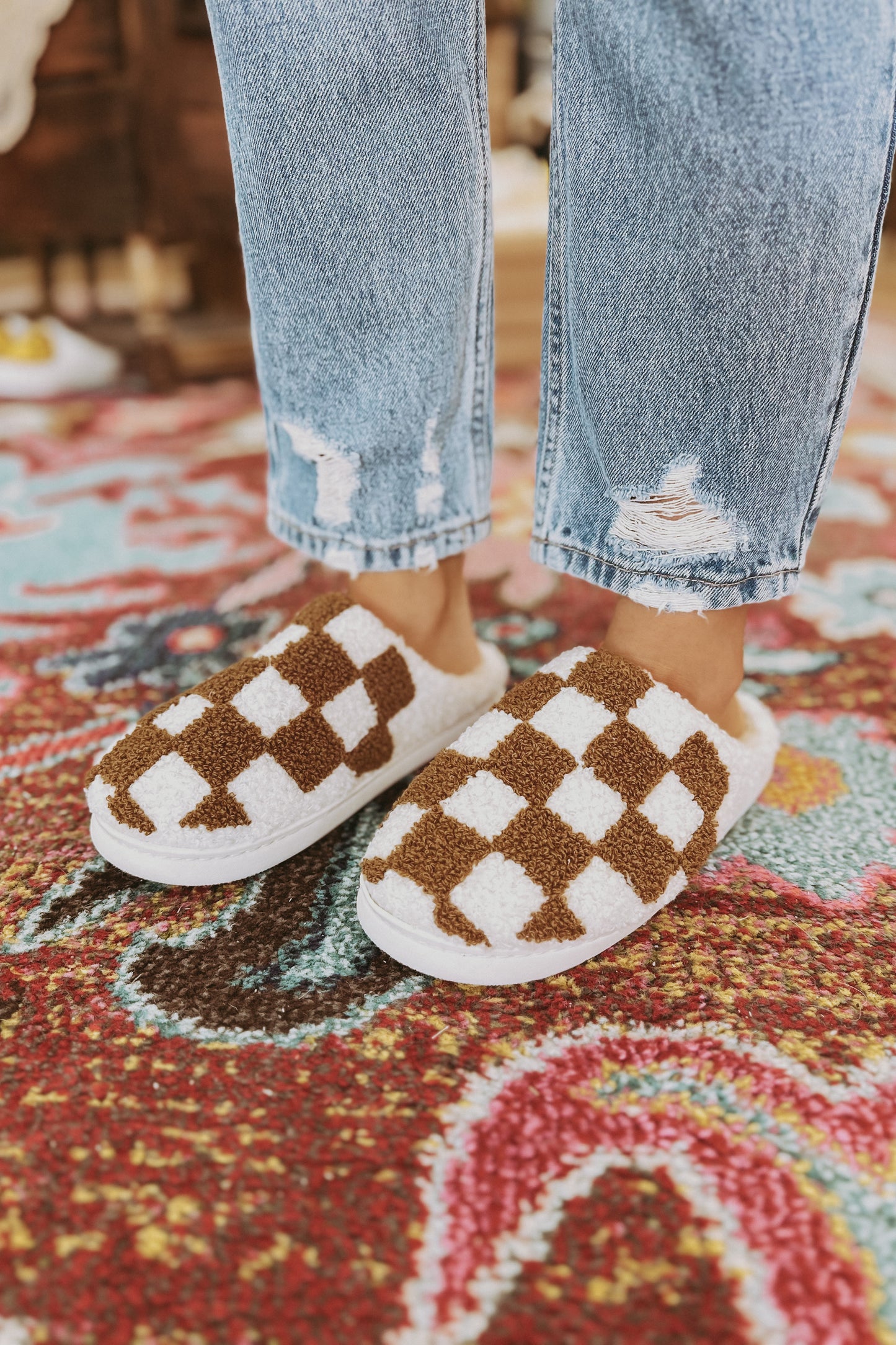 Checkered Sherpa Slippers