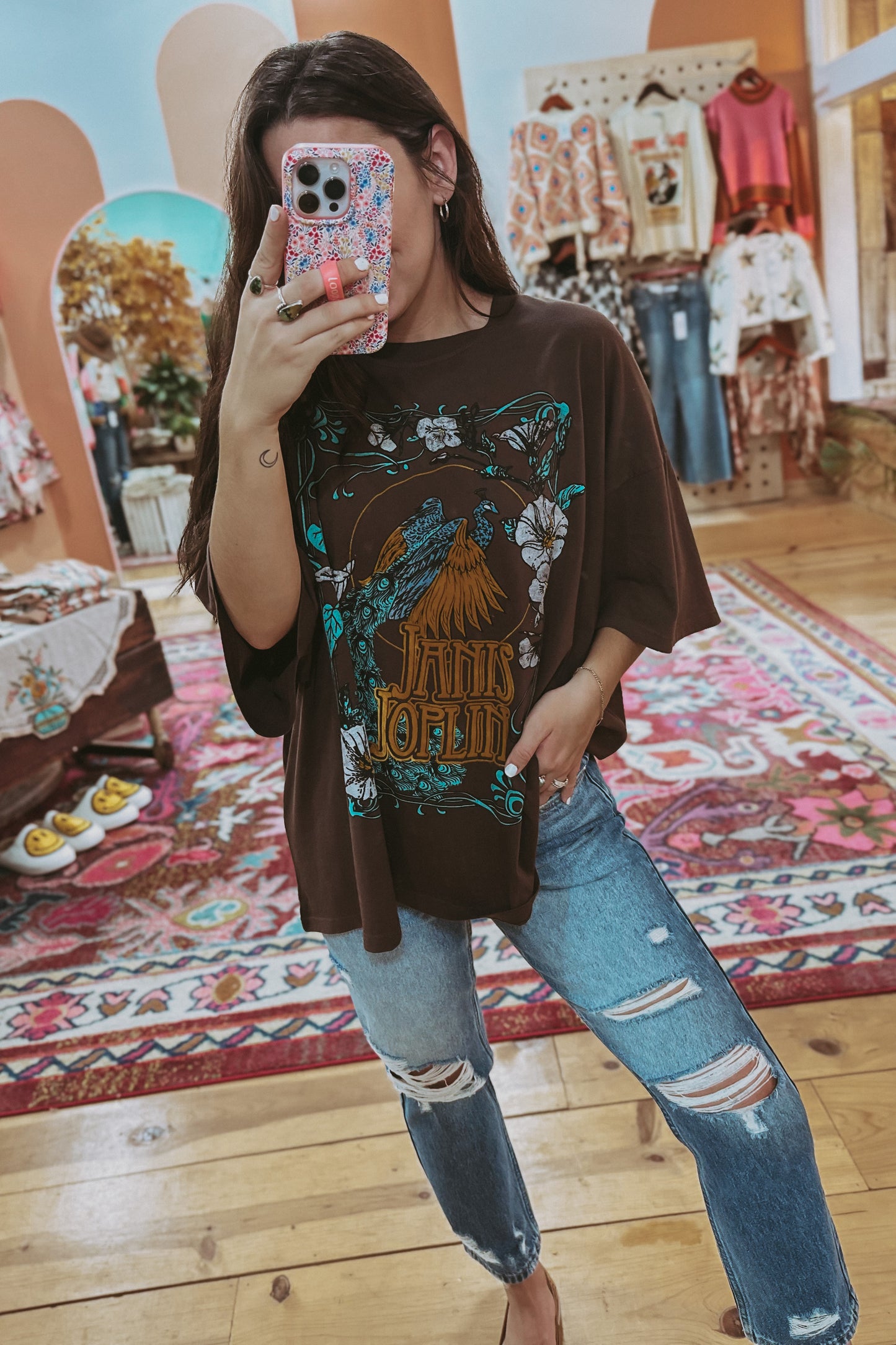 Janis Joplin Floral Peacock Tee