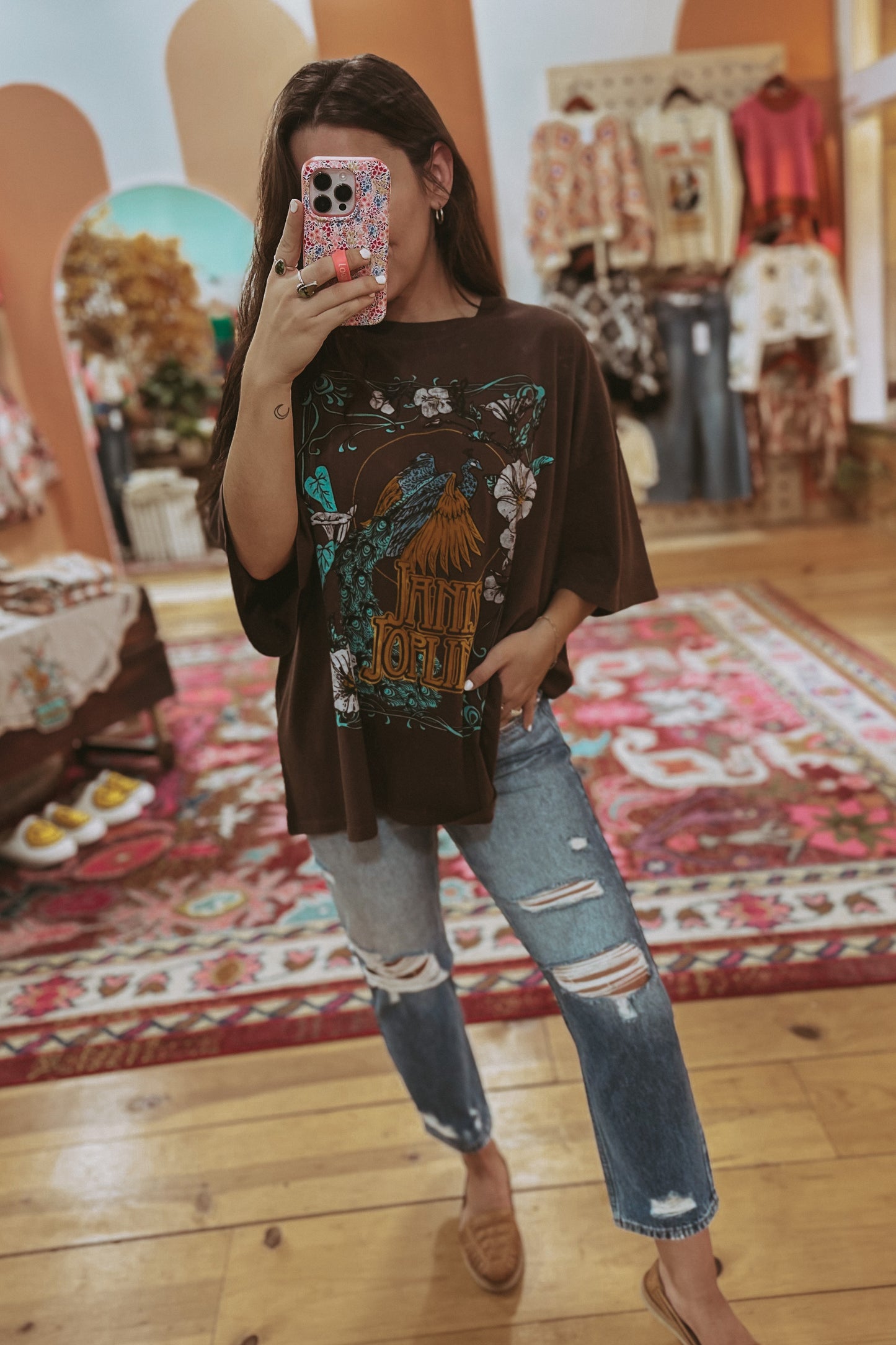 Janis Joplin Floral Peacock Tee