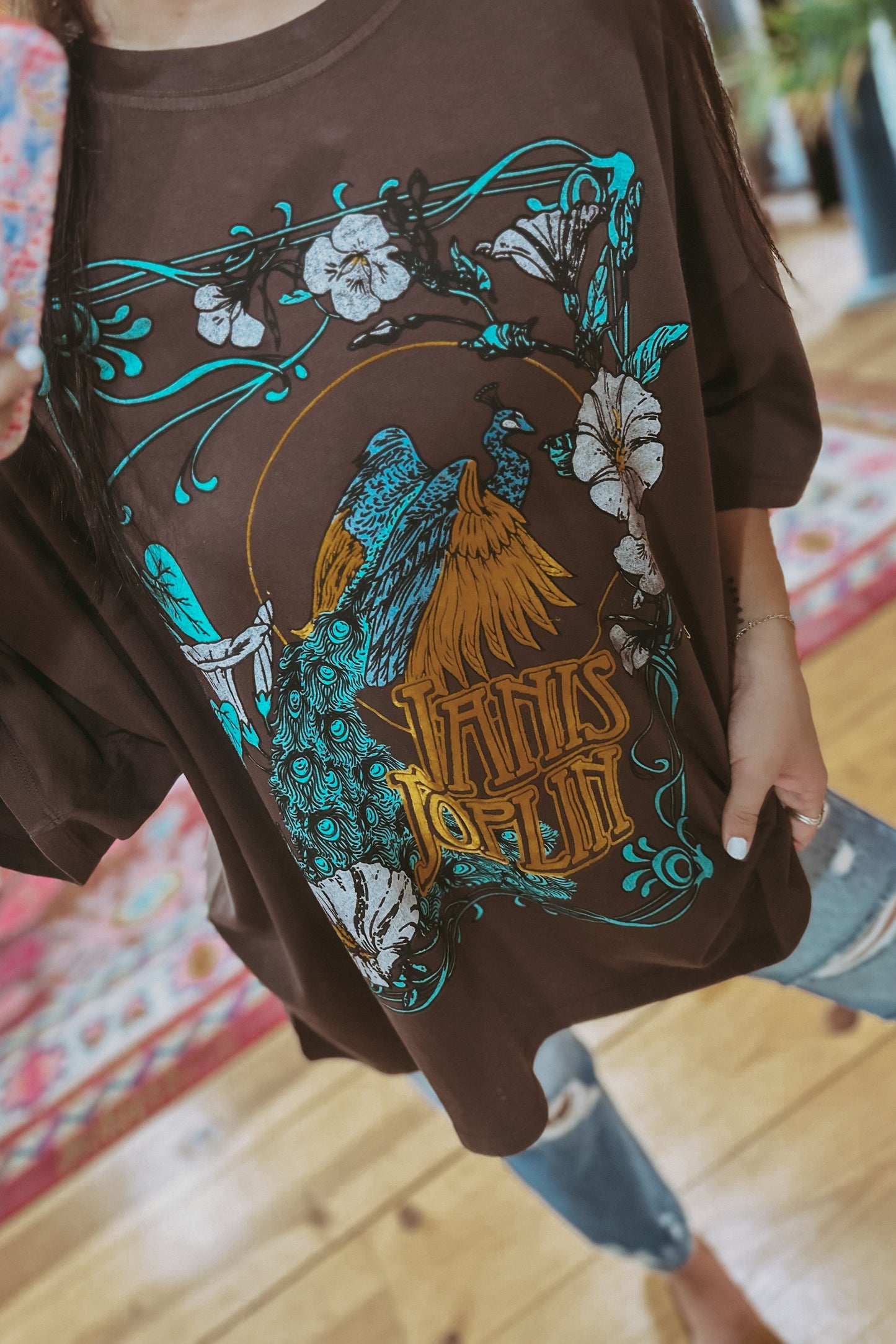Janis Joplin Floral Peacock Tee
