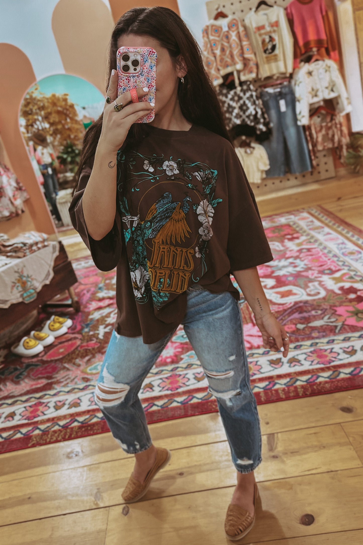 Janis Joplin Floral Peacock Tee