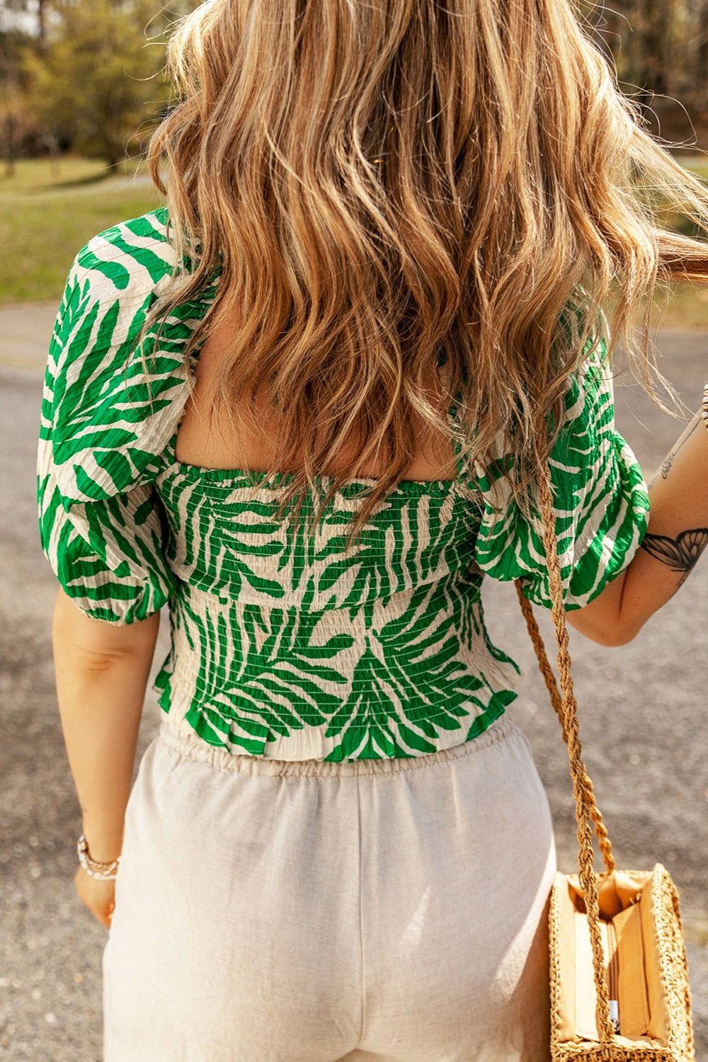 Smocked Printed Blouse