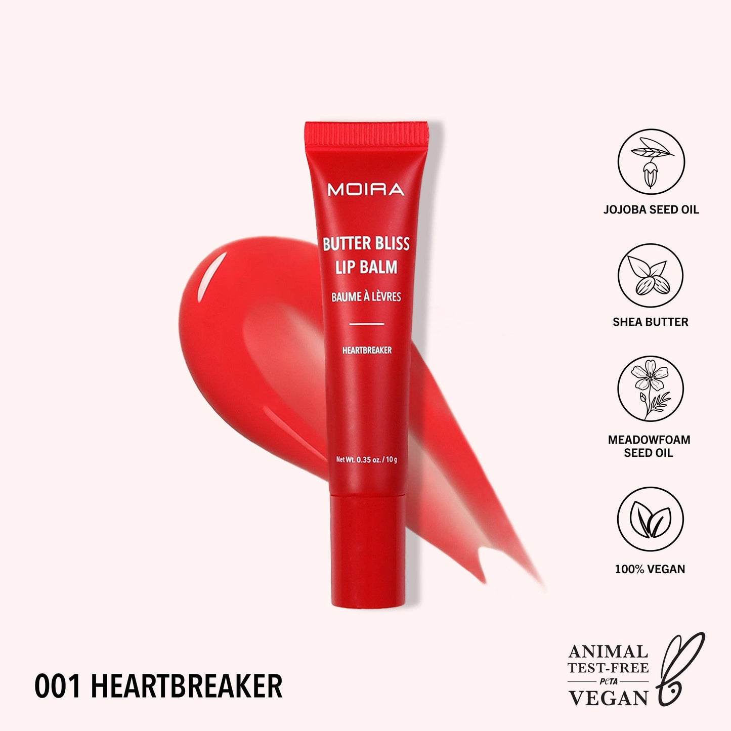 Butter Bliss Lip Balm in Heartbreaker with bold red tint and glossy finish in squeeze tube packaging.