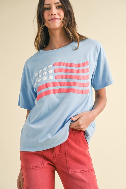 American Flag Puff Paint Tee