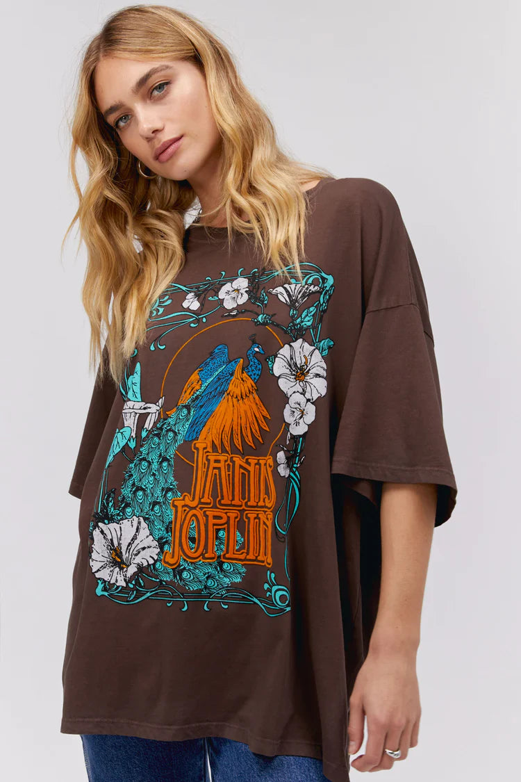 Janis Joplin Floral Peacock Tee