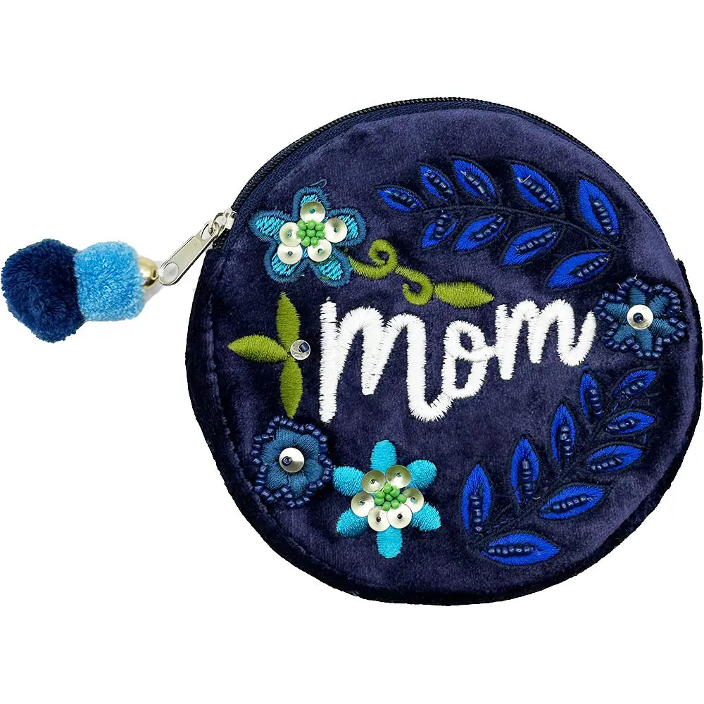'Mom' Velvet Beaded Pouch