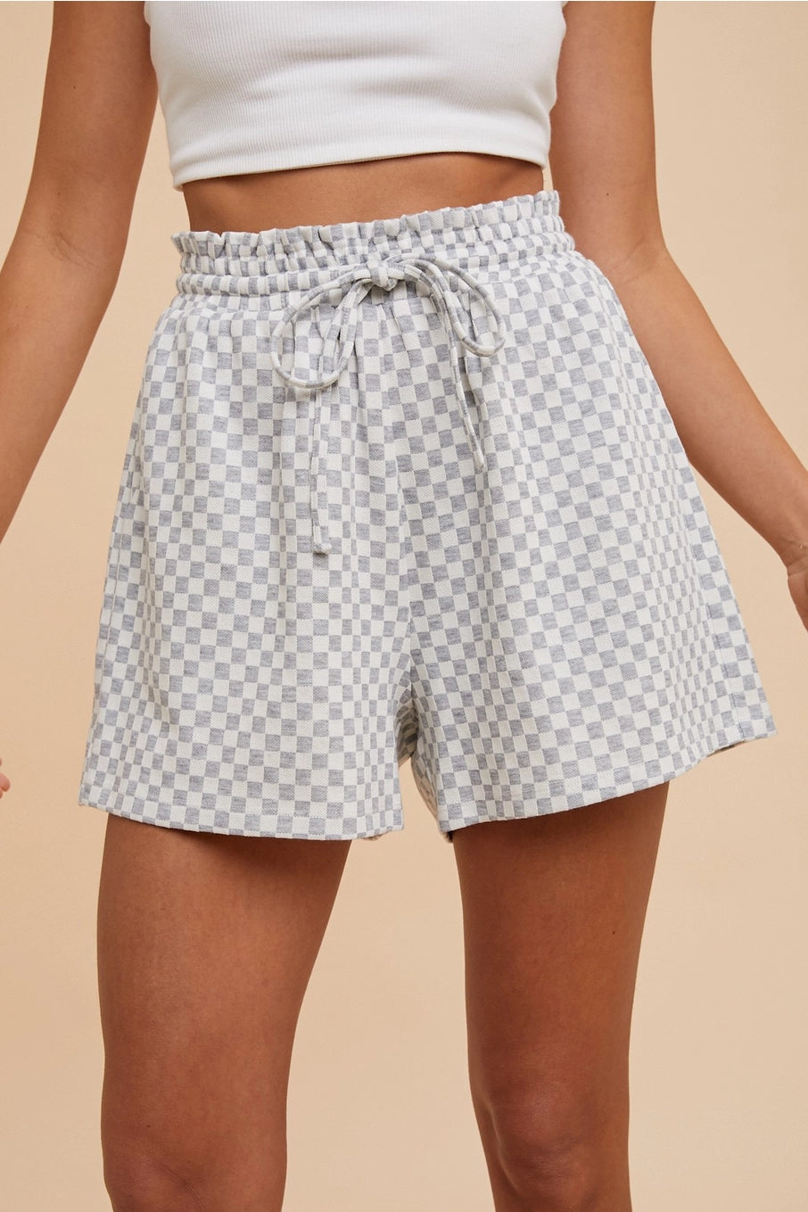 Quincy Checkerboard Shorts in Grey